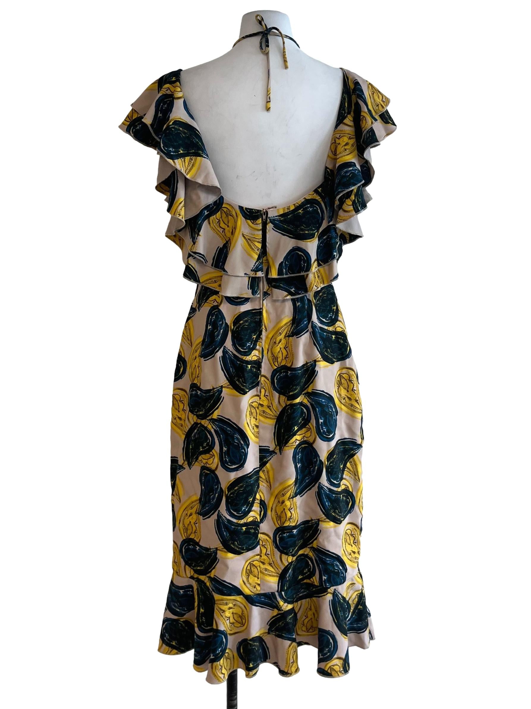Beige Pattern Ruffle Dress