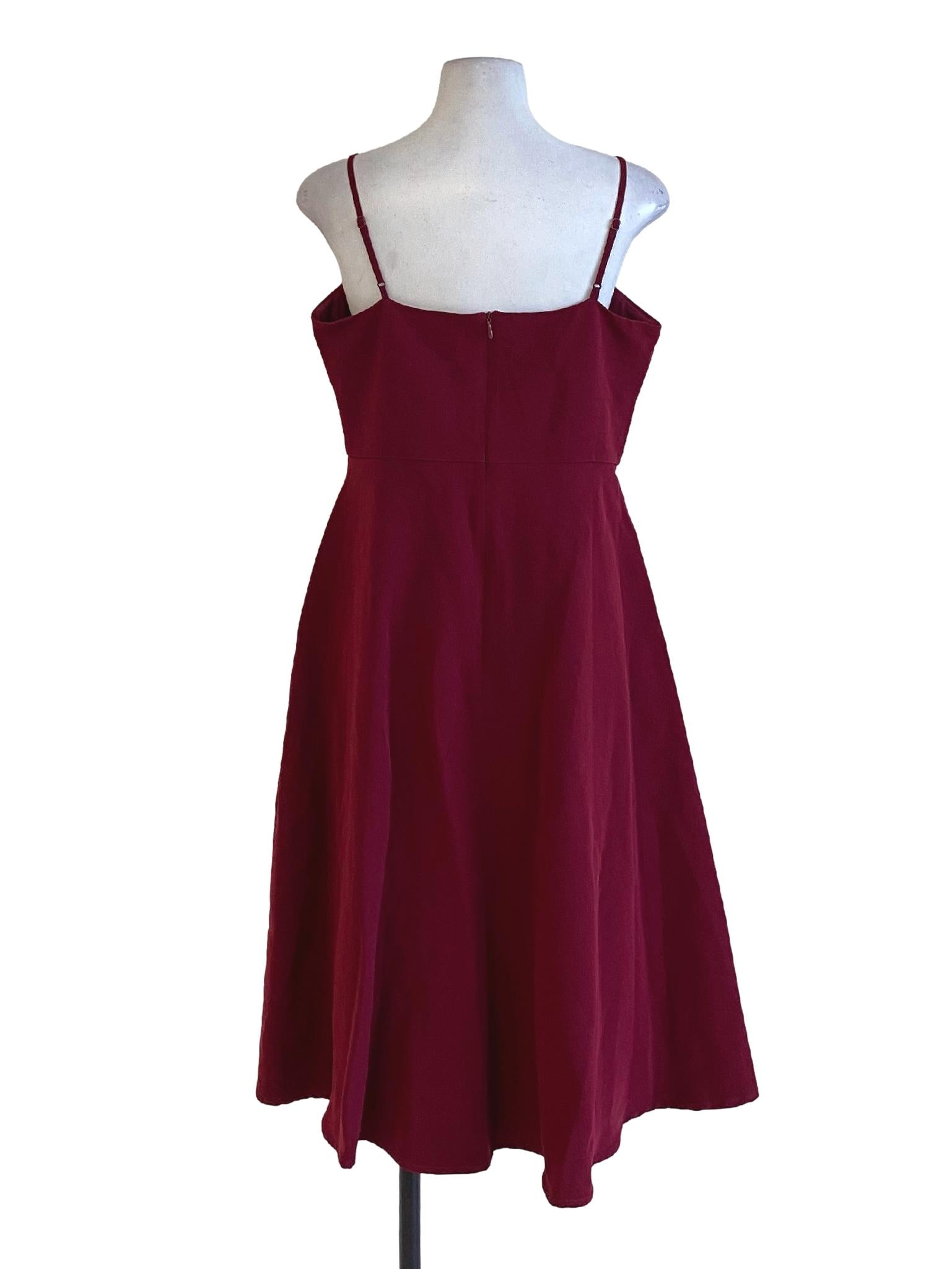 Wine Red Square Neck Spaghetti Strap A-Line Dress