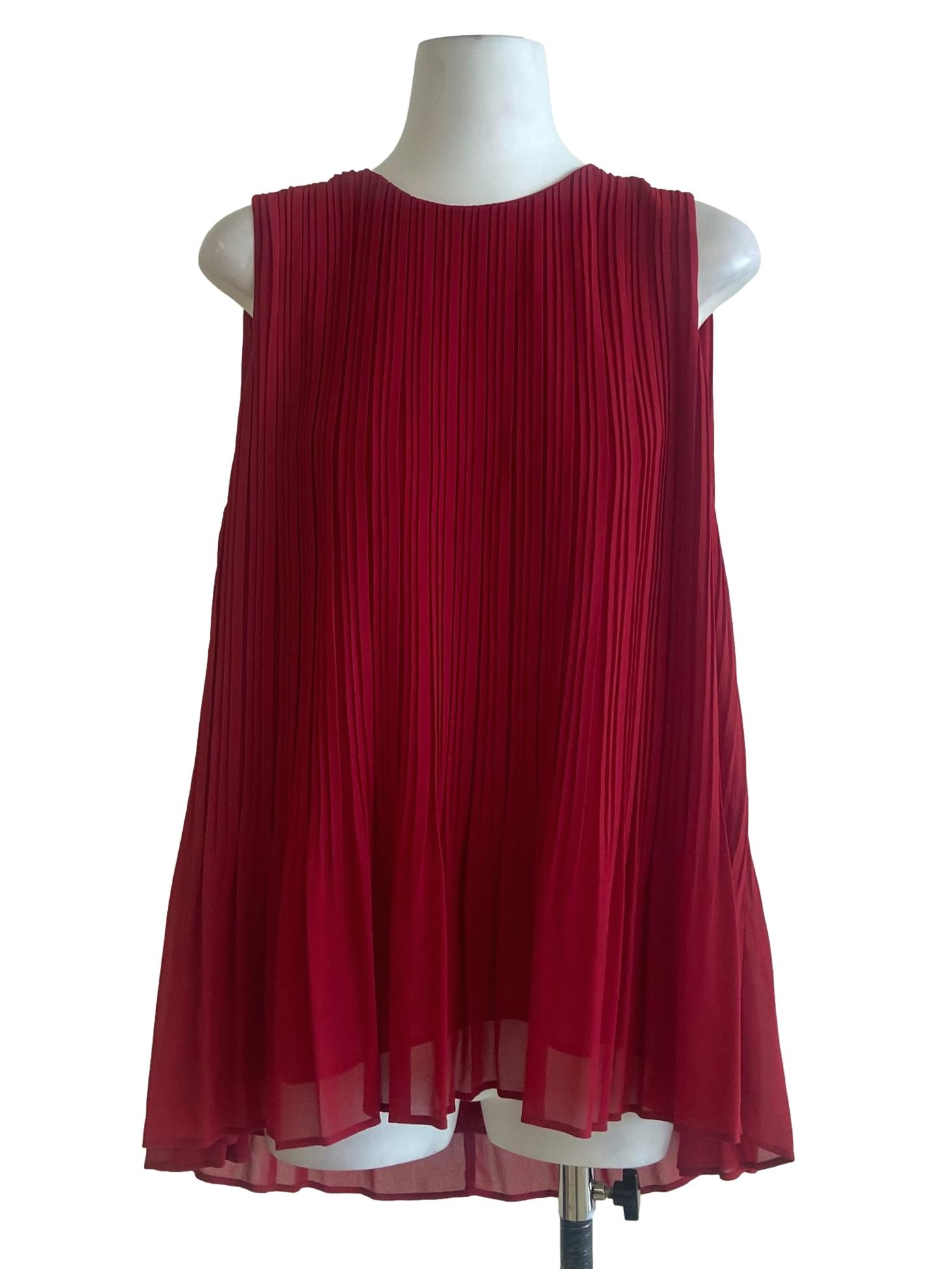 Rose Red Sleeveless Pleated Top