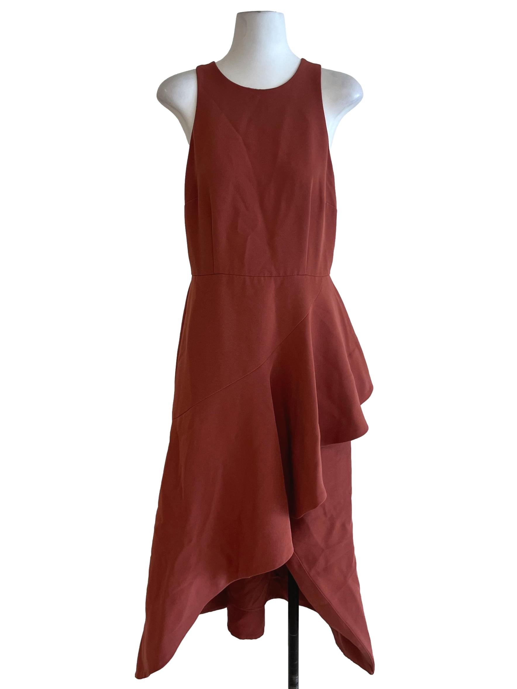 Amber Orange Jewel Neckline A-Line Dress