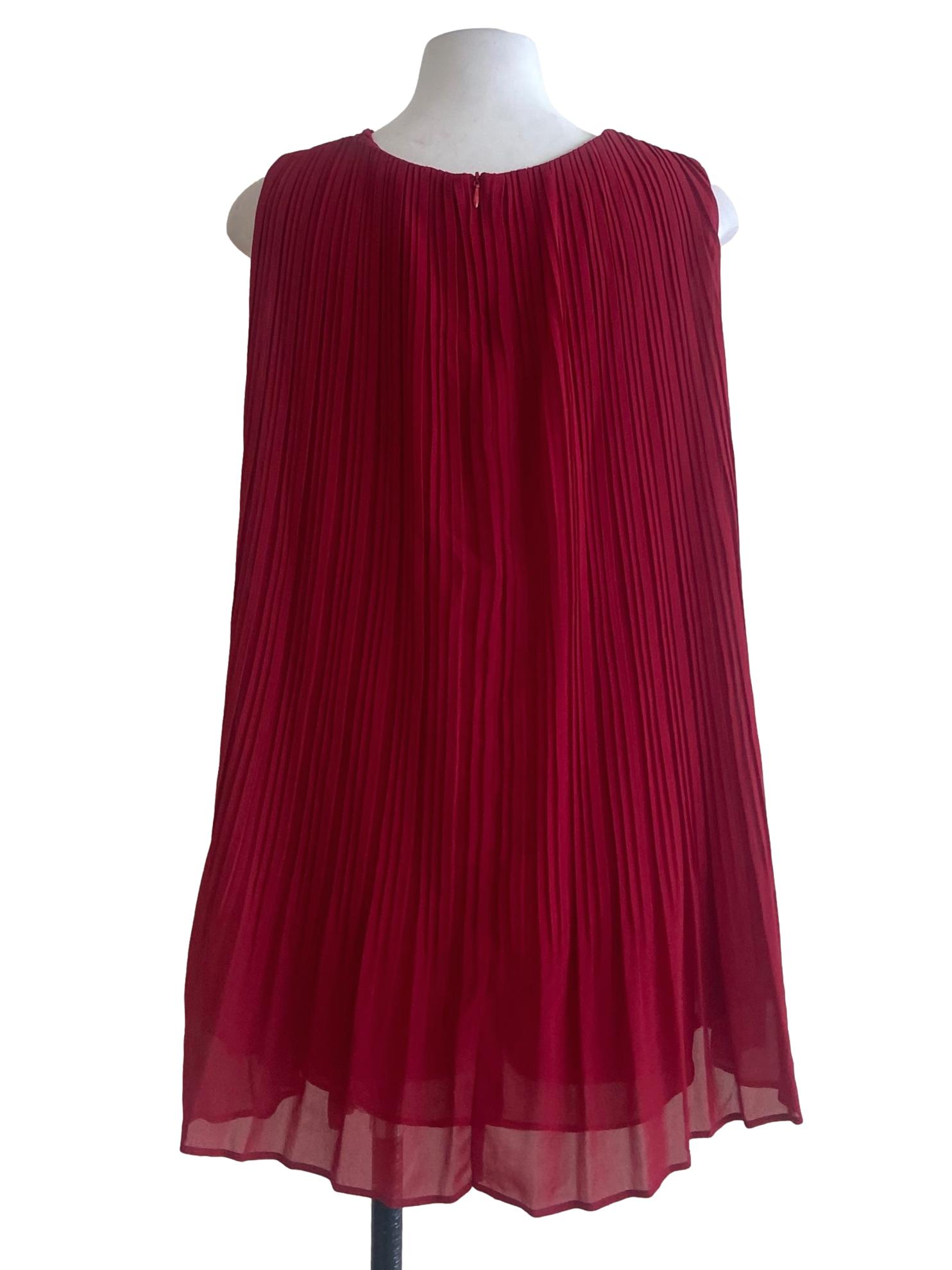 Rose Red Sleeveless Pleated Top