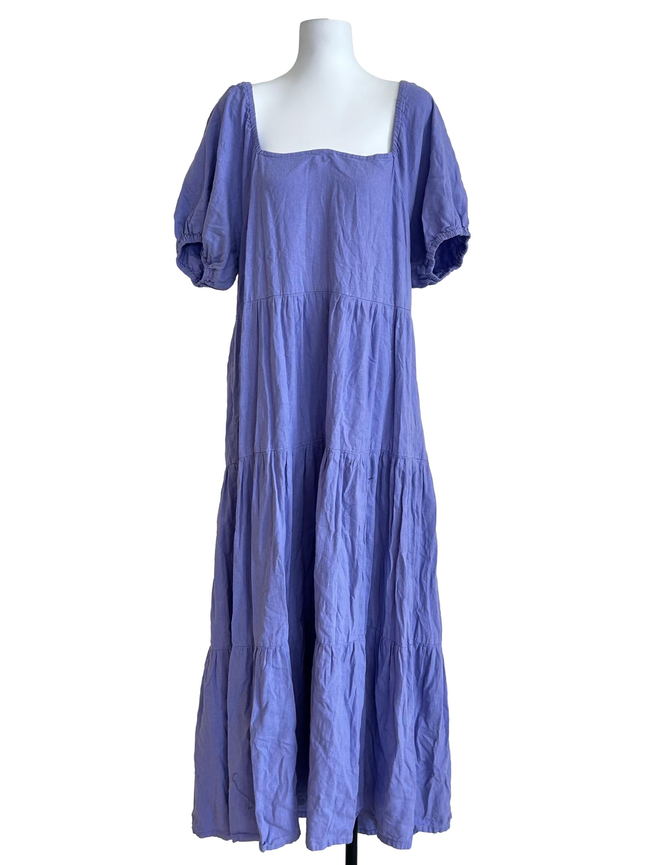 Lavender Purple Tiered Puff Sleeve Dress