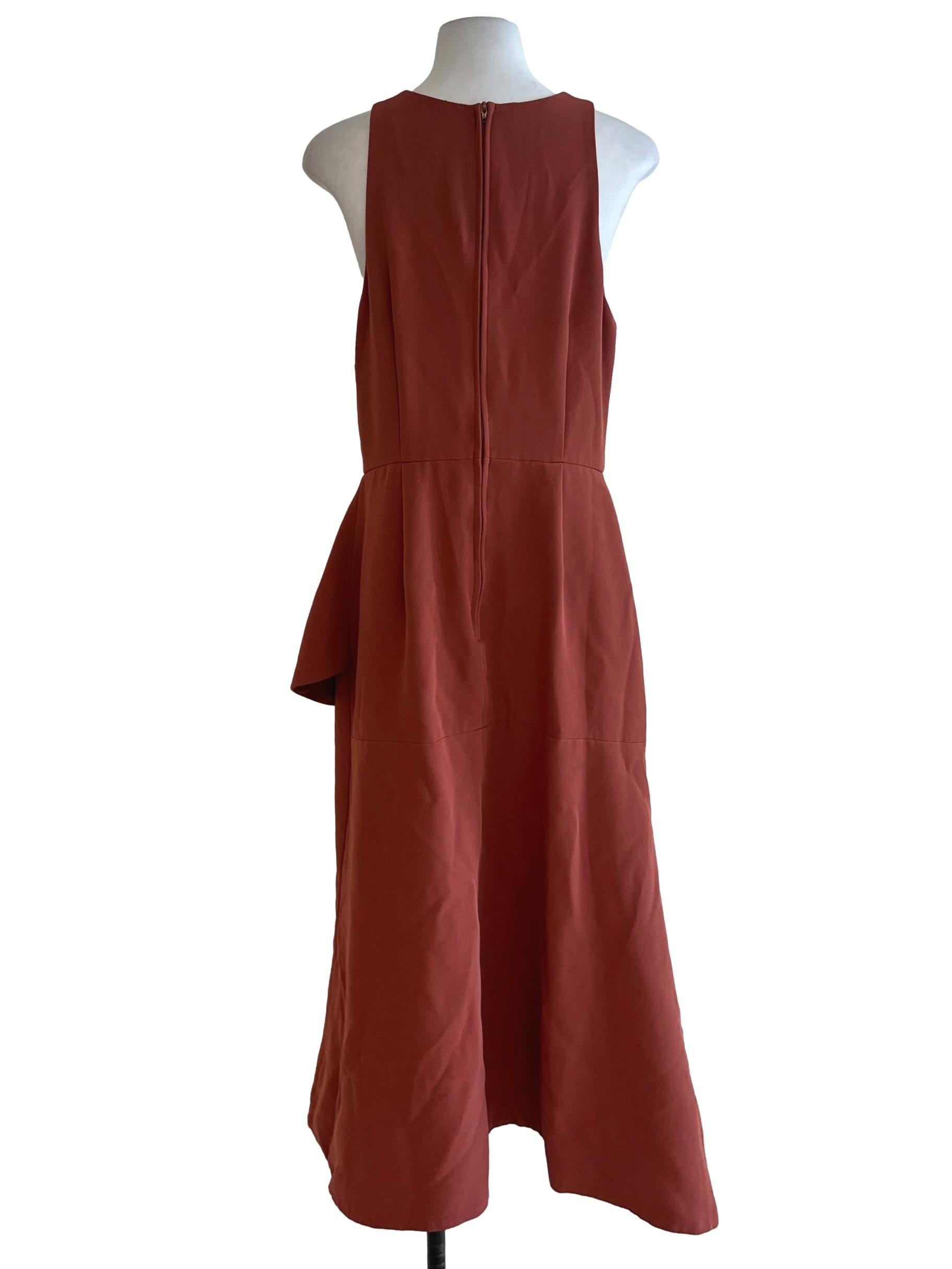 Amber Orange Jewel Neckline A-Line Dress