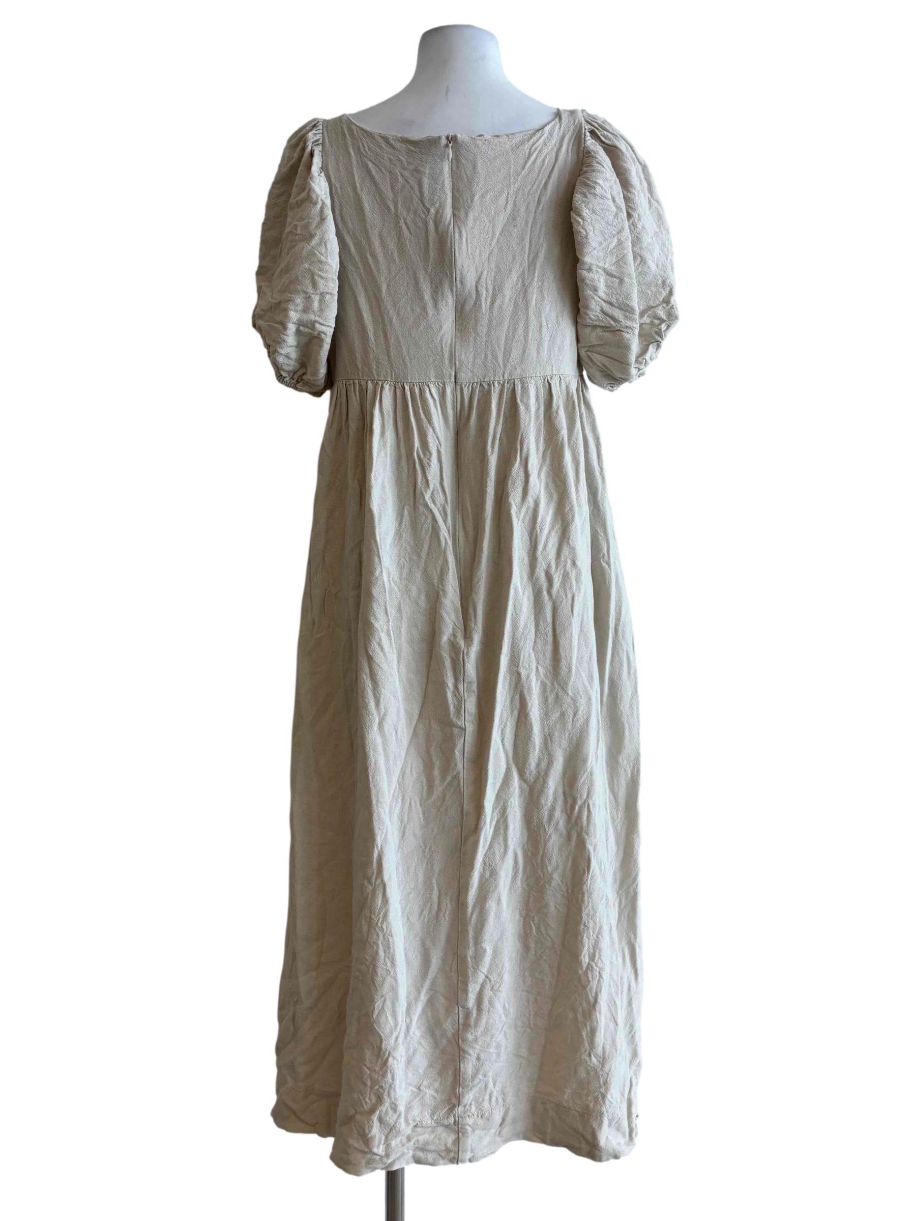 Beige Puff Sleeve Baby Doll Dress