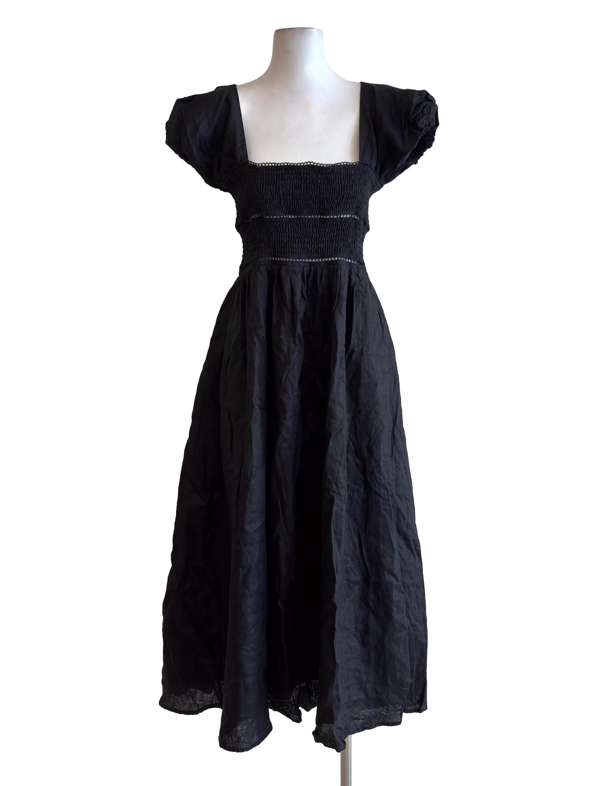 Black Square Neck Half Scrunch Midi Dress