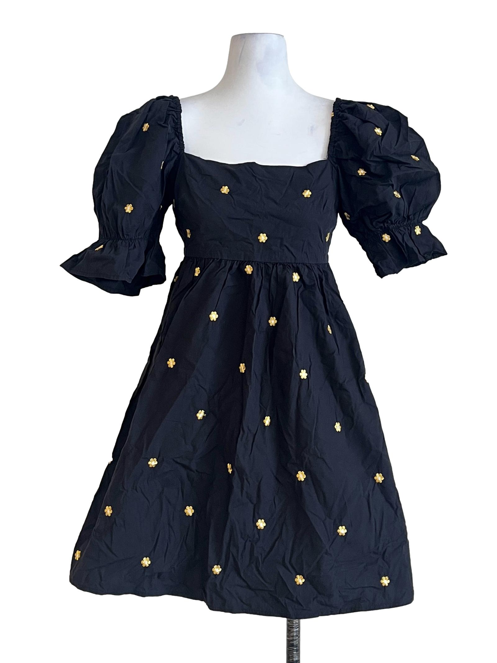 Grease Black Square Puff Sleeve A-Line Dress