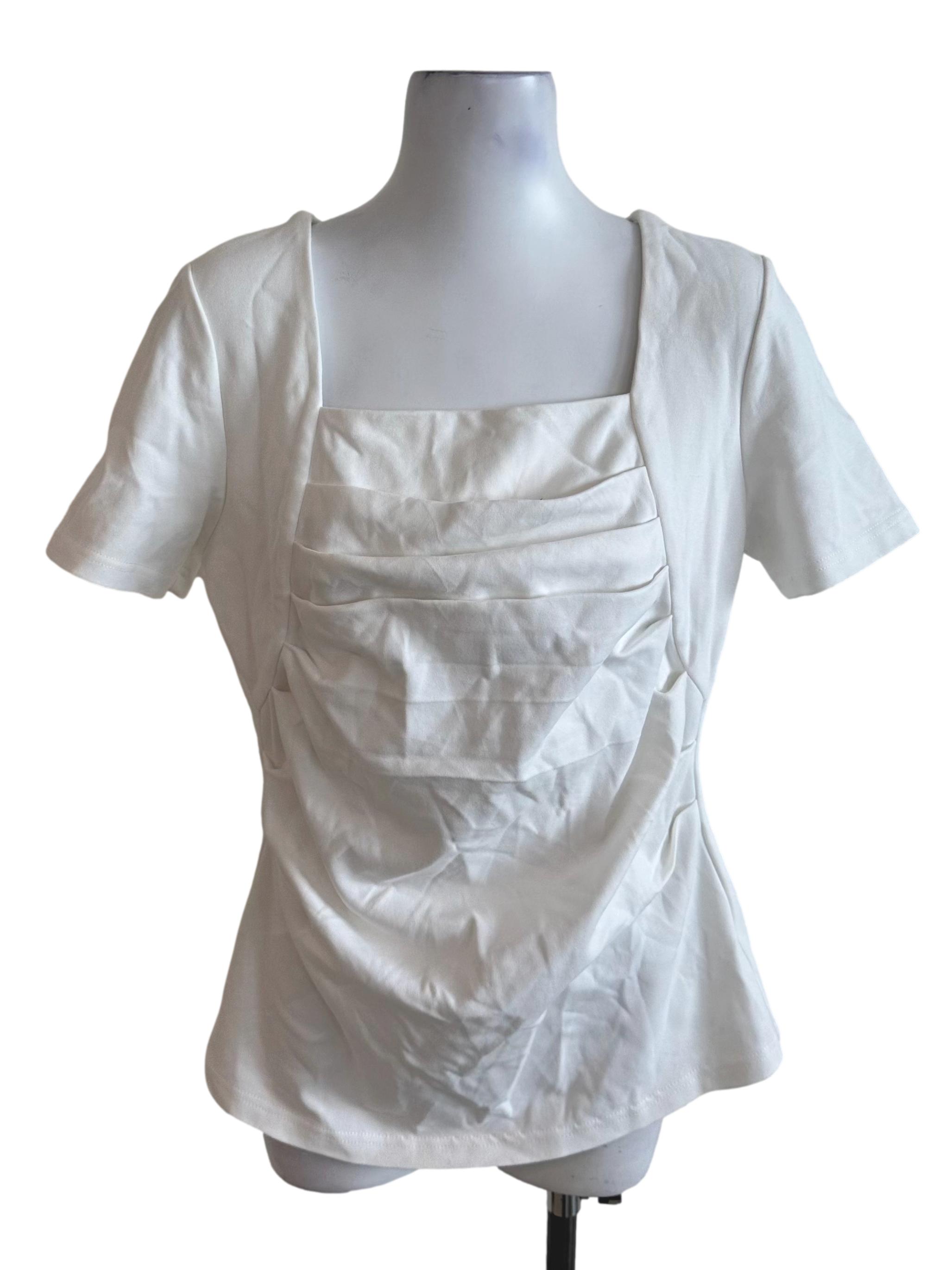 Ivory White Pleated Square Neck Top