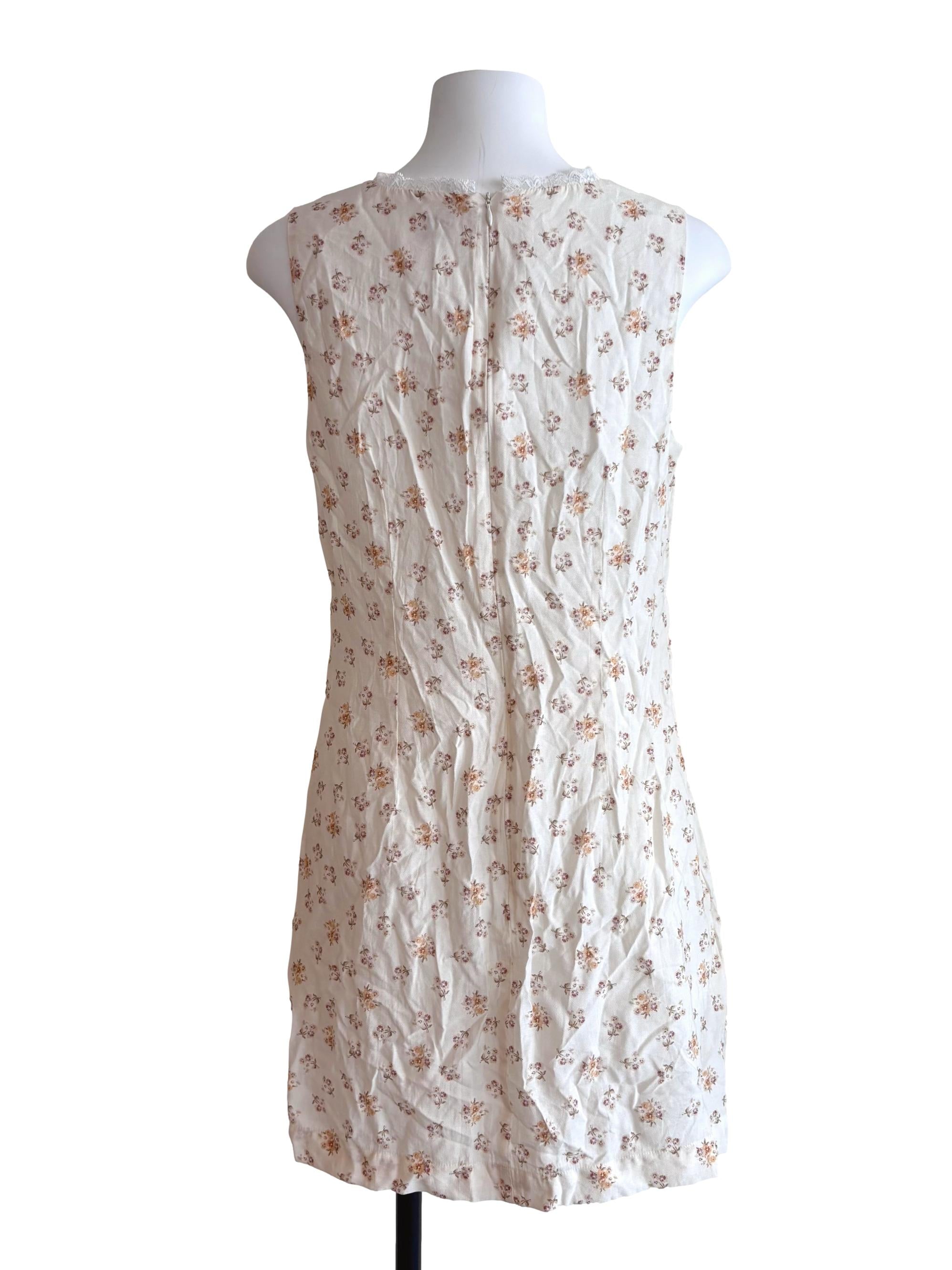 Cream White Floral V Neck Lace Hem Dress