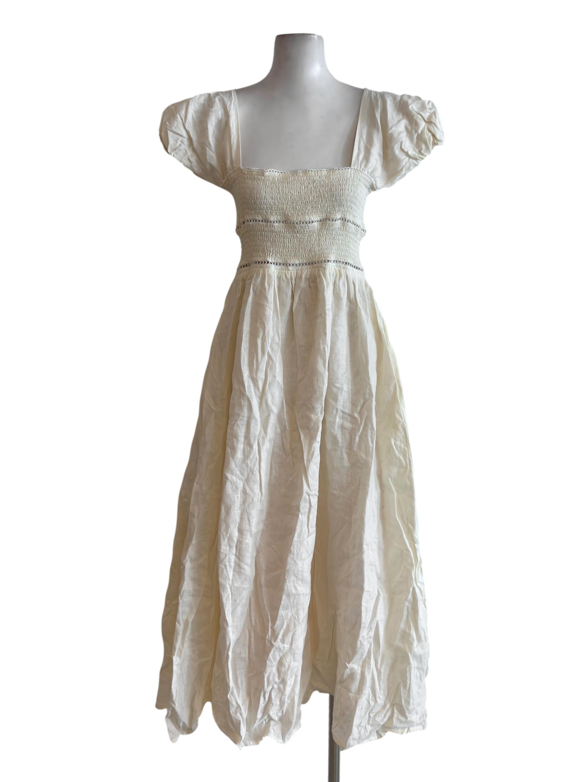 Cream Square Neck Half Scrunch Midi Dress