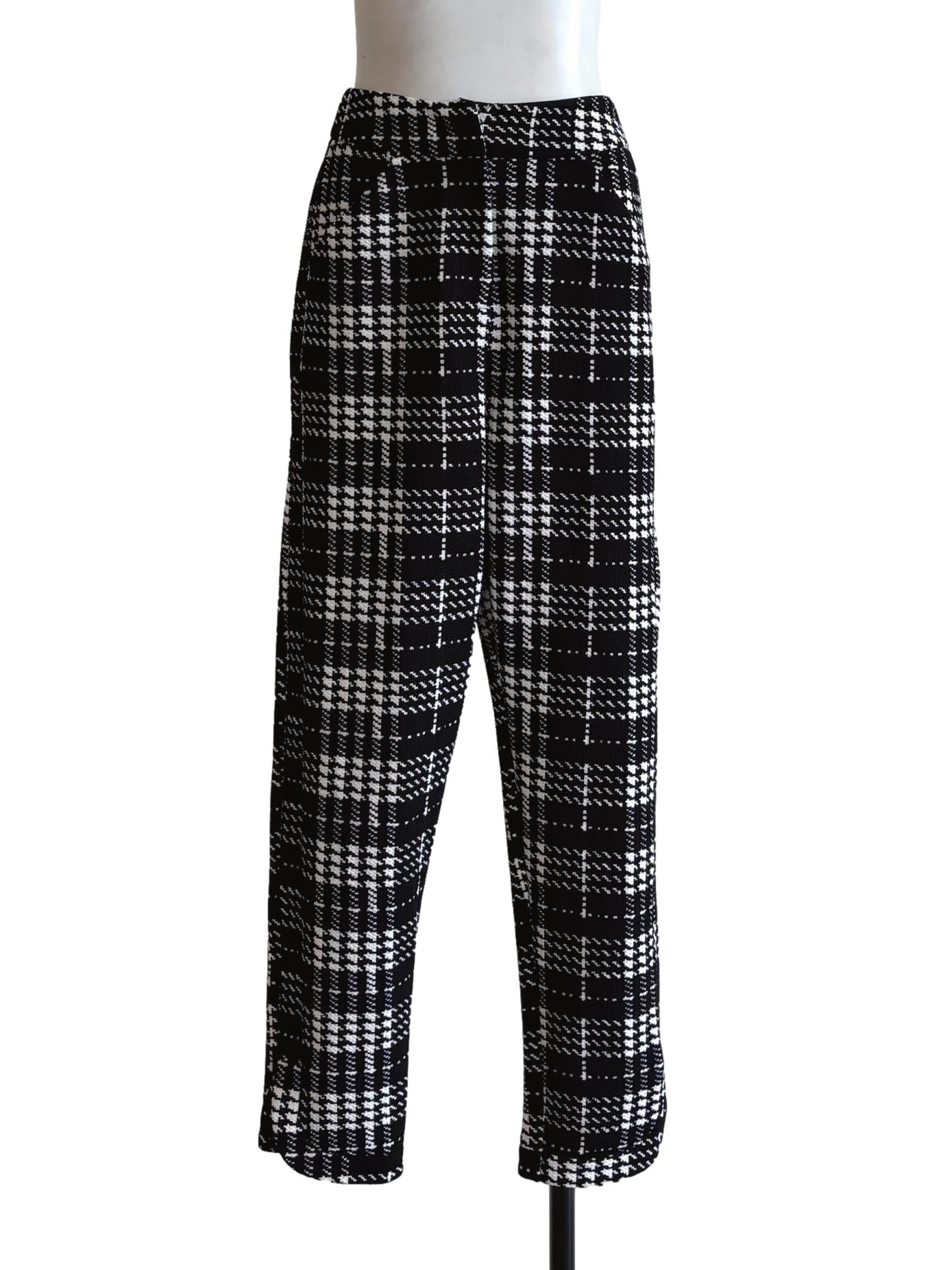 Black White Tweed Slim Fit Pants