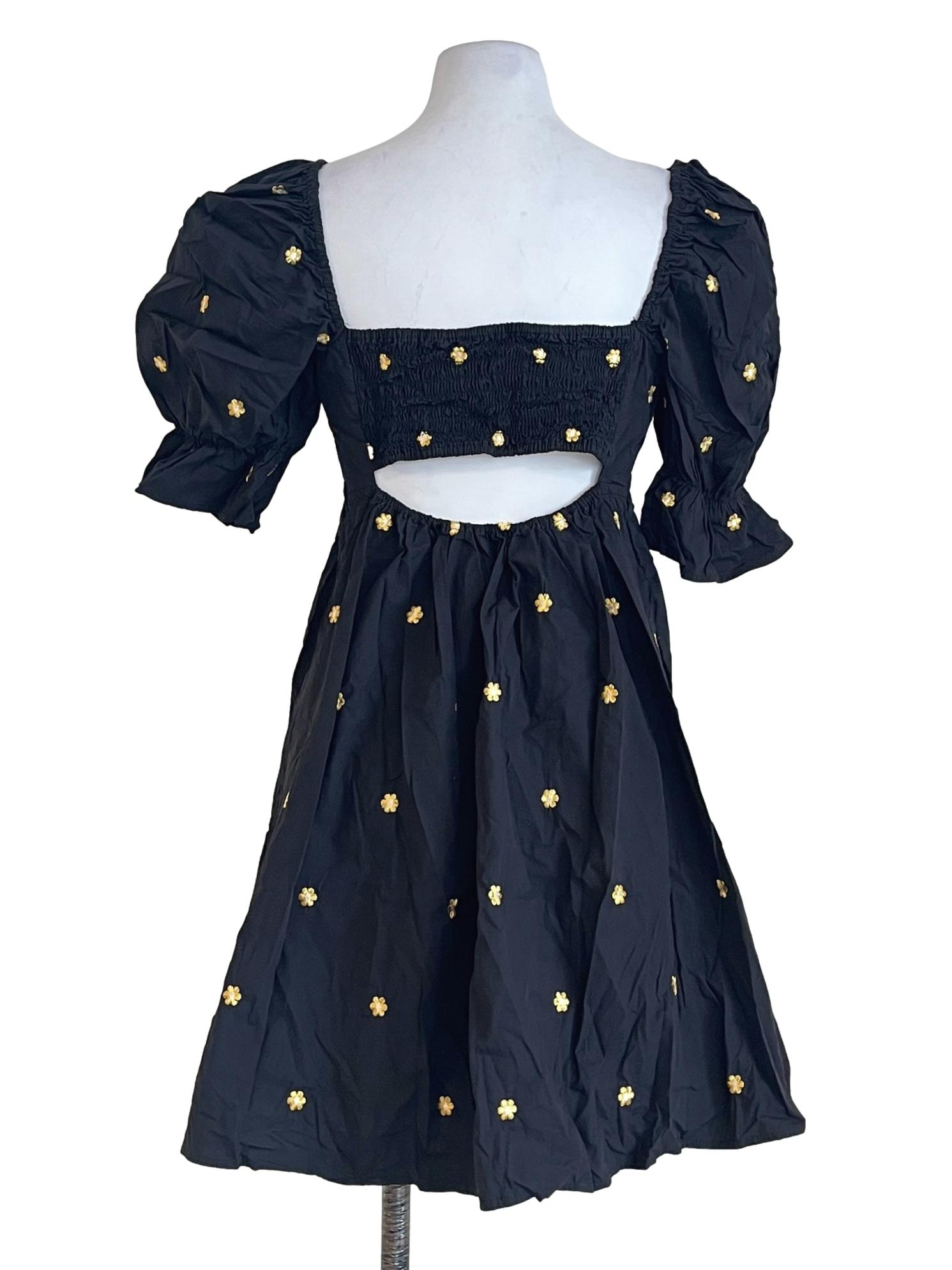 Grease Black Square Puff Sleeve A-Line Dress
