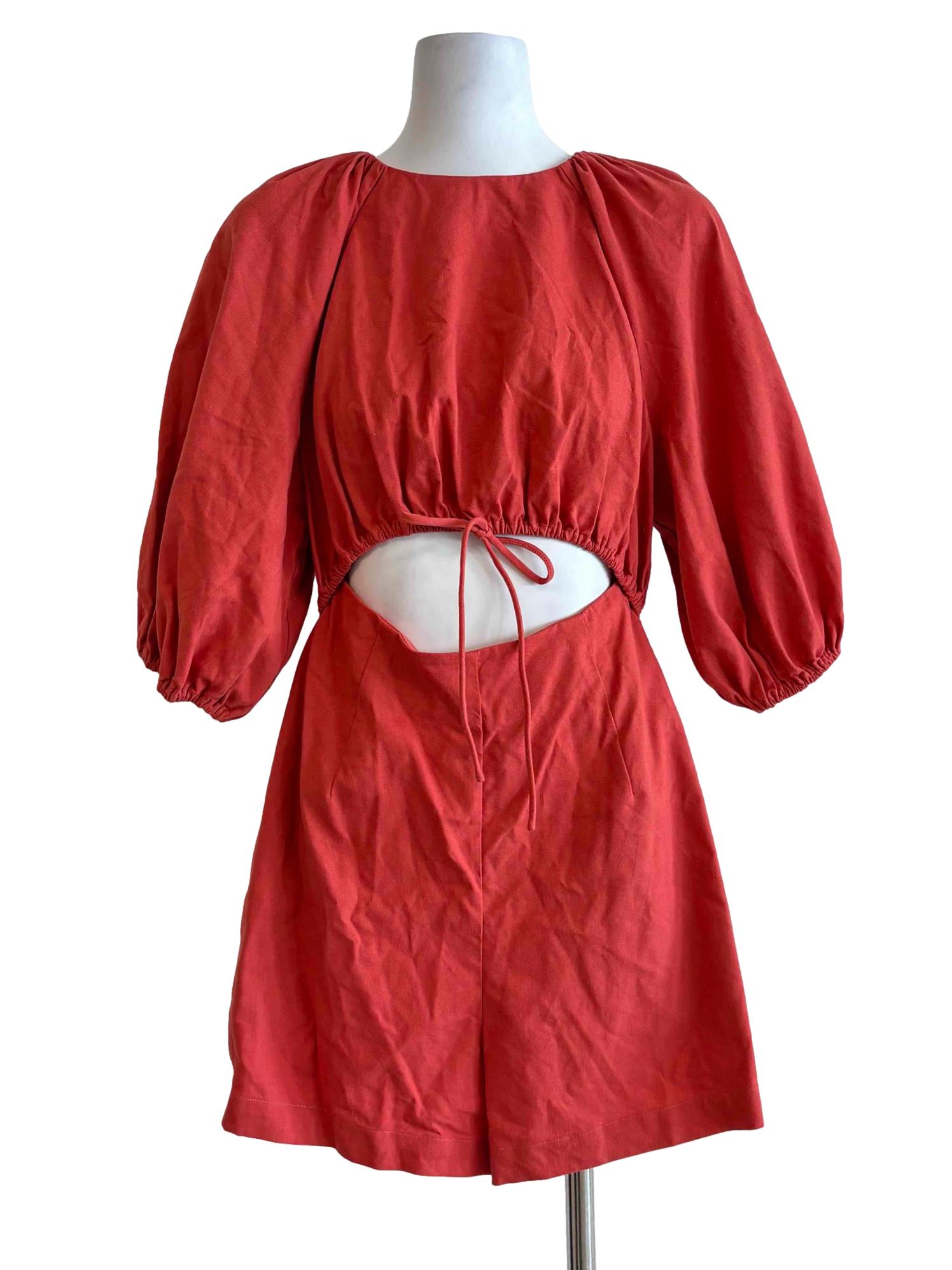 Flame Red Cut Out Cotton Rompers