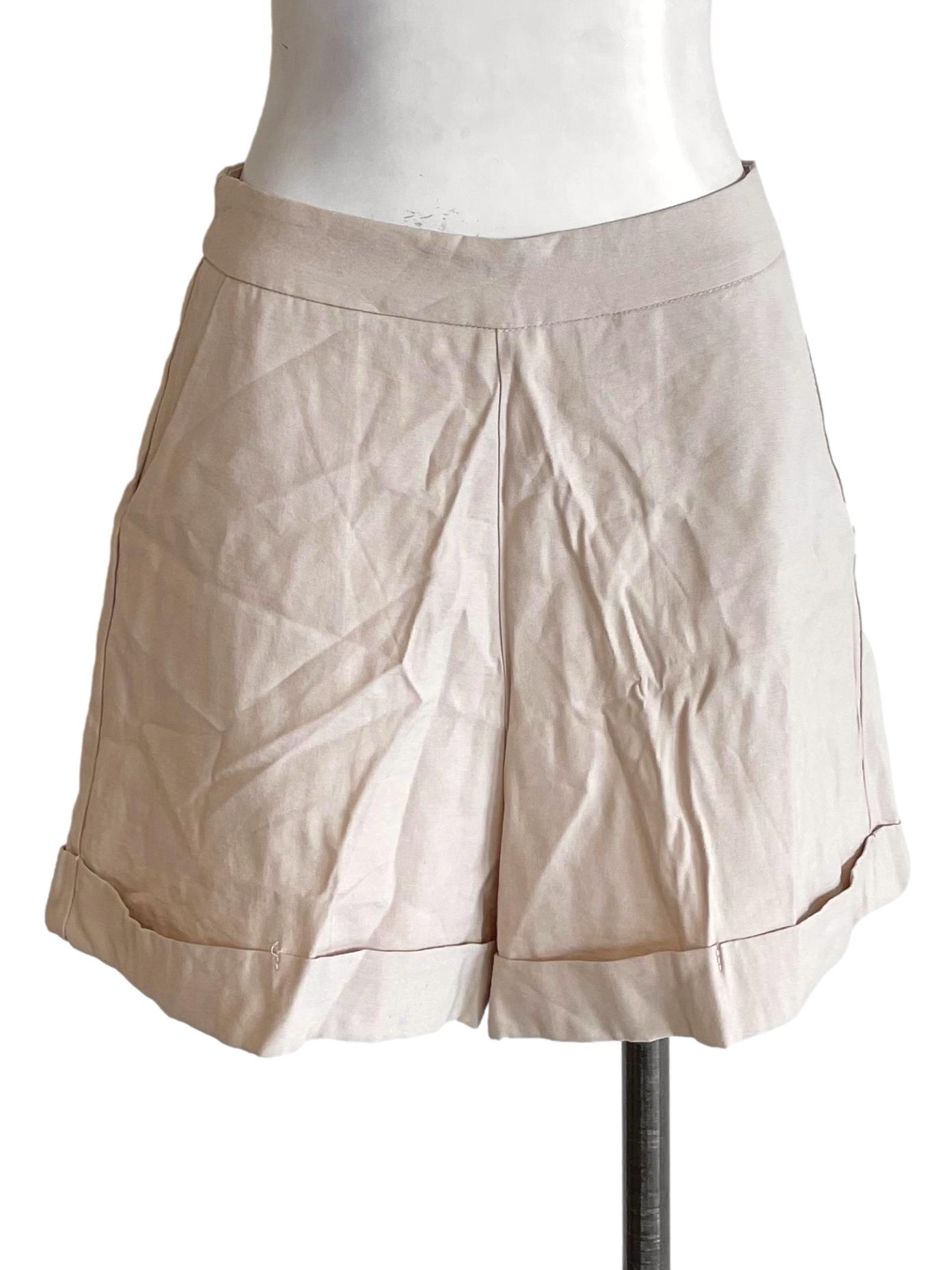 Light Beige Cuffed High Waisted Shorts