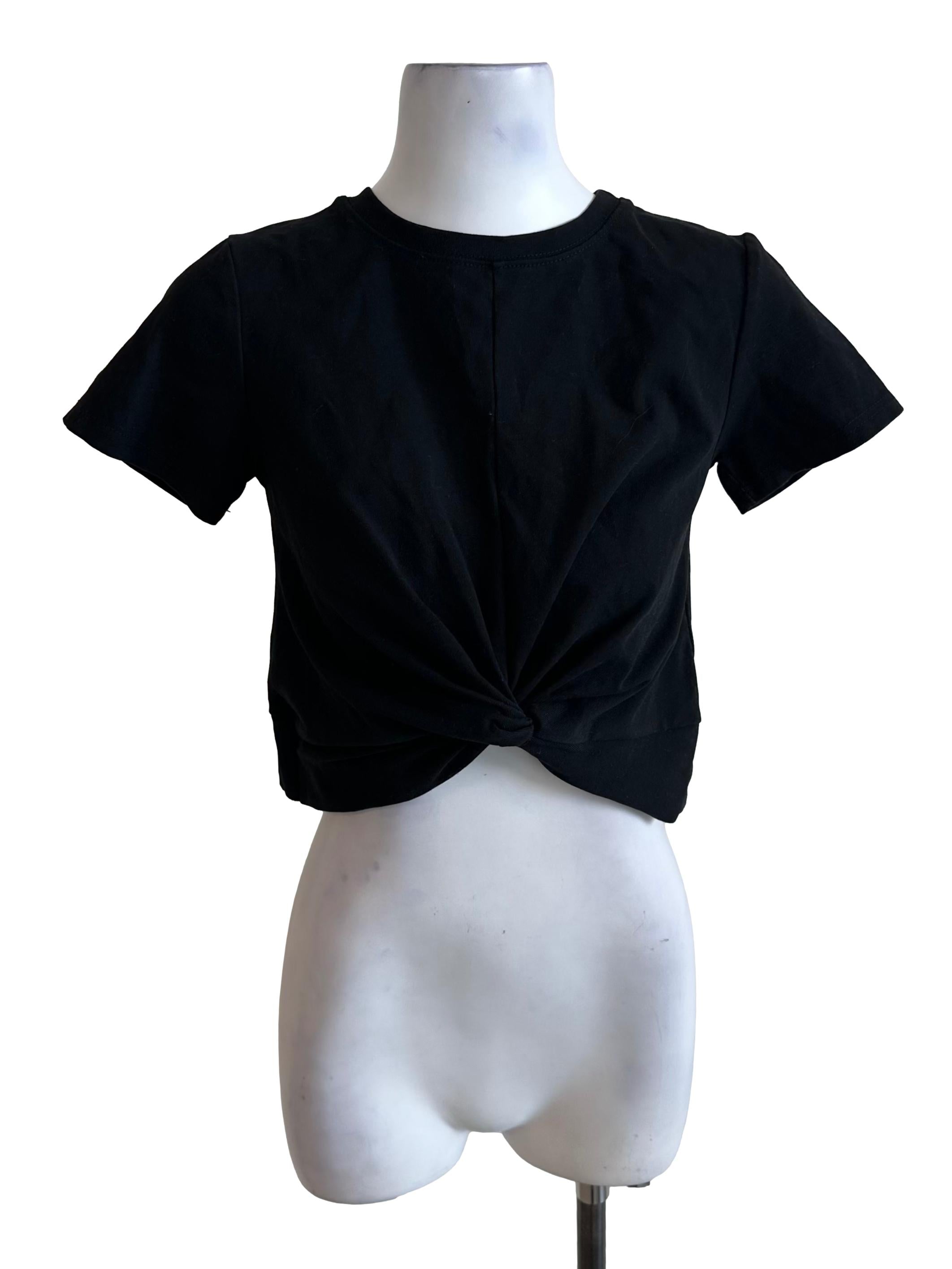 Rich Black Round Neck Front Knot Tee Top