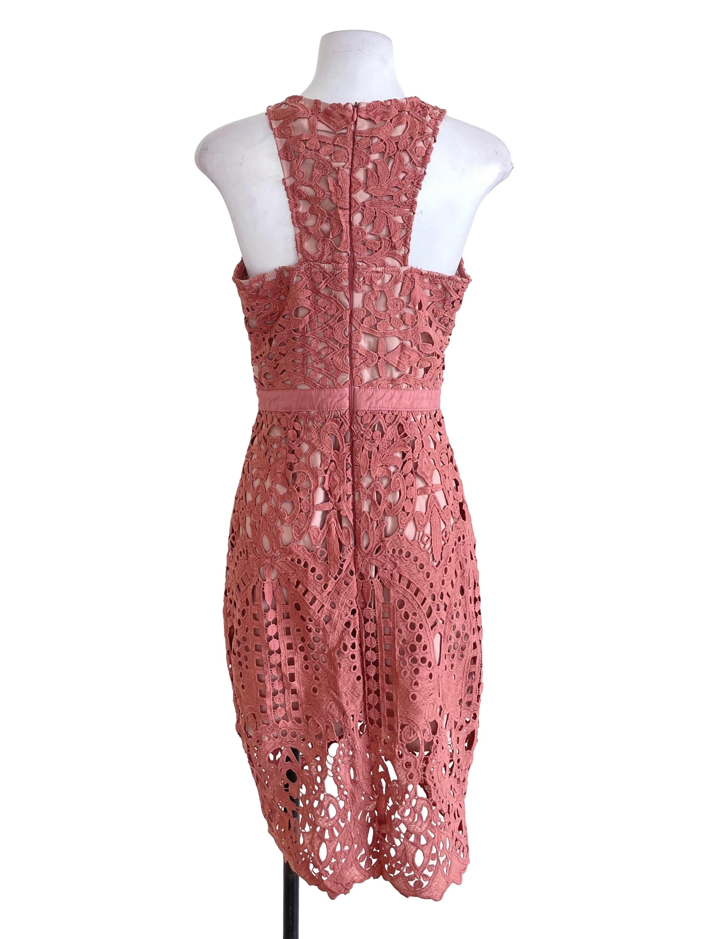 Neonmello Salmon Pink Lace Sheath Dress | REFASH