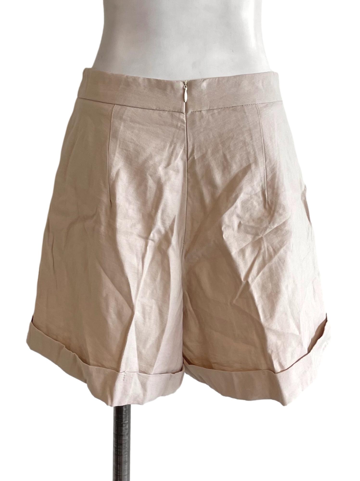 Light Beige Cuffed High Waisted Shorts
