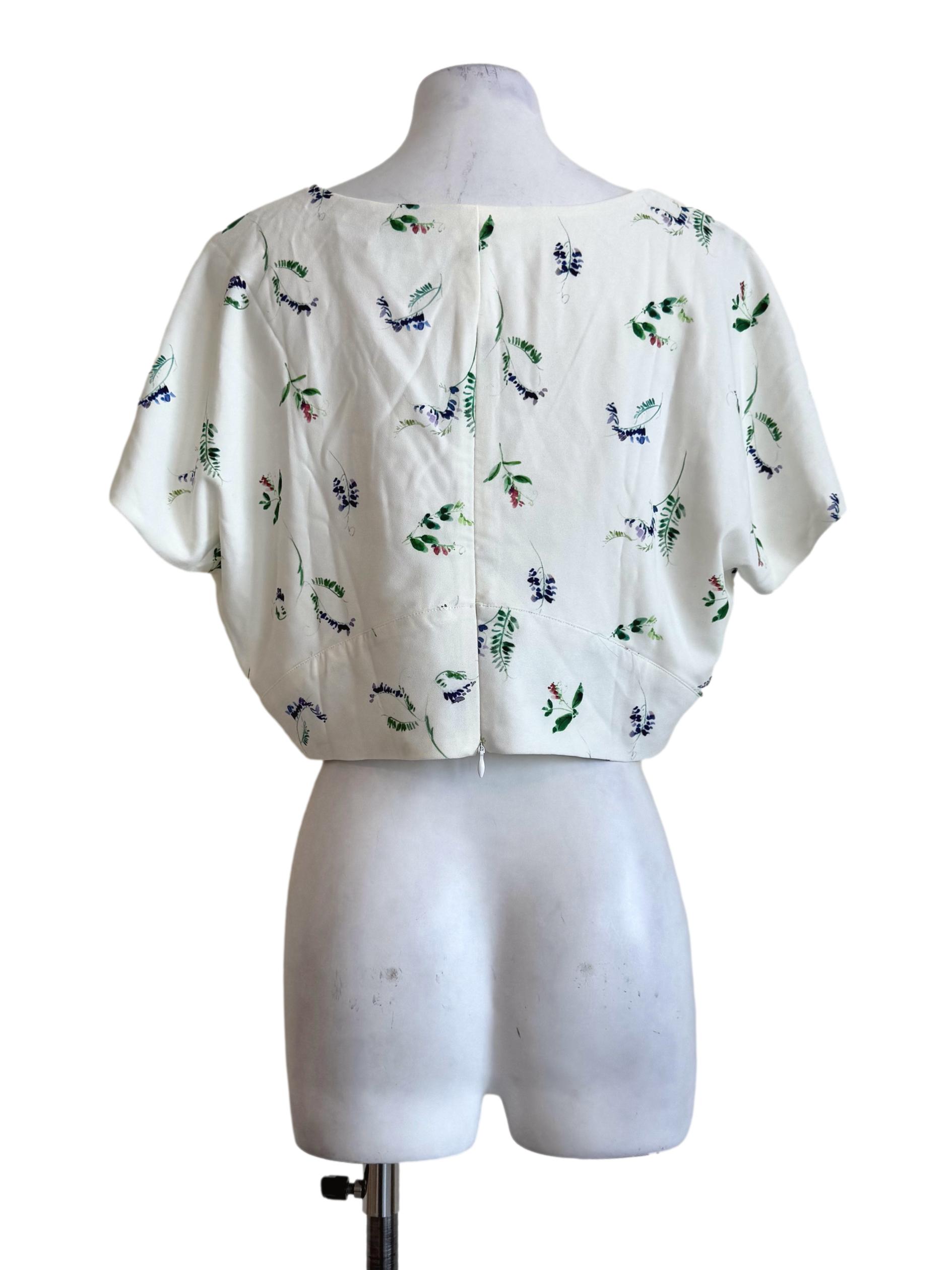 Milk White With Floral Prints V Neck Crop Top