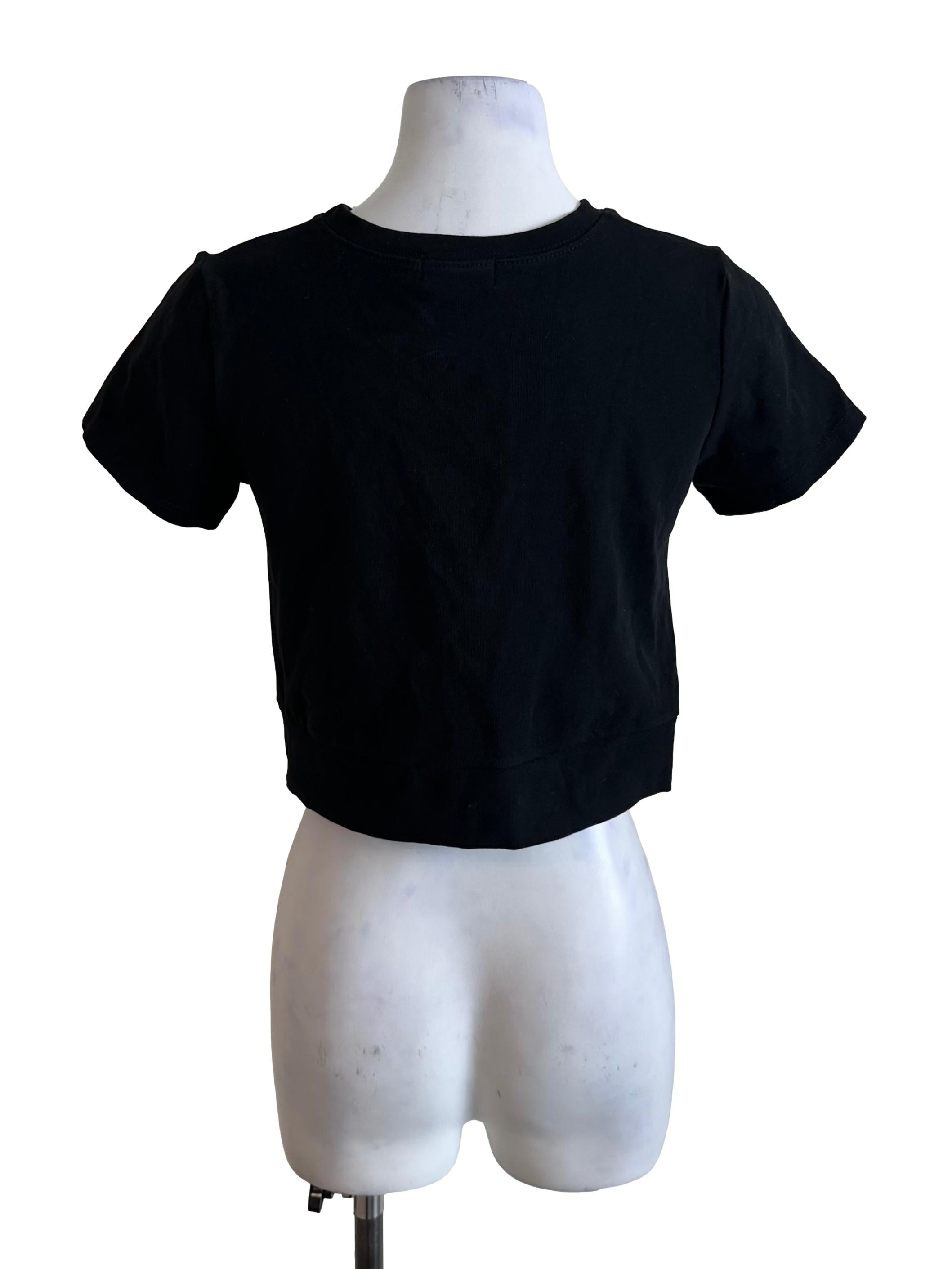 Rich Black Round Neck Front Knot Tee Top