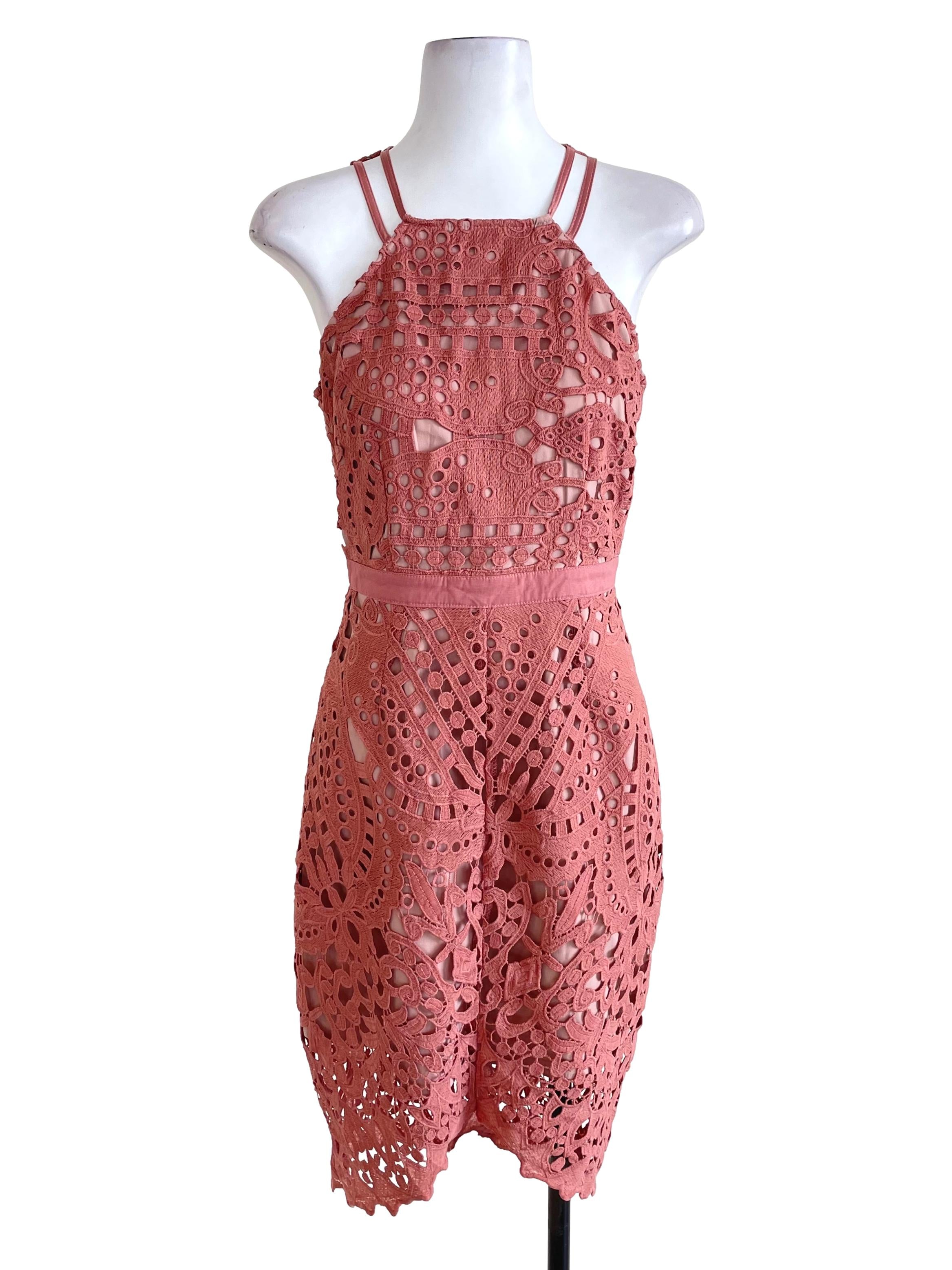 Neonmello Salmon Pink Lace Sheath Dress | REFASH
