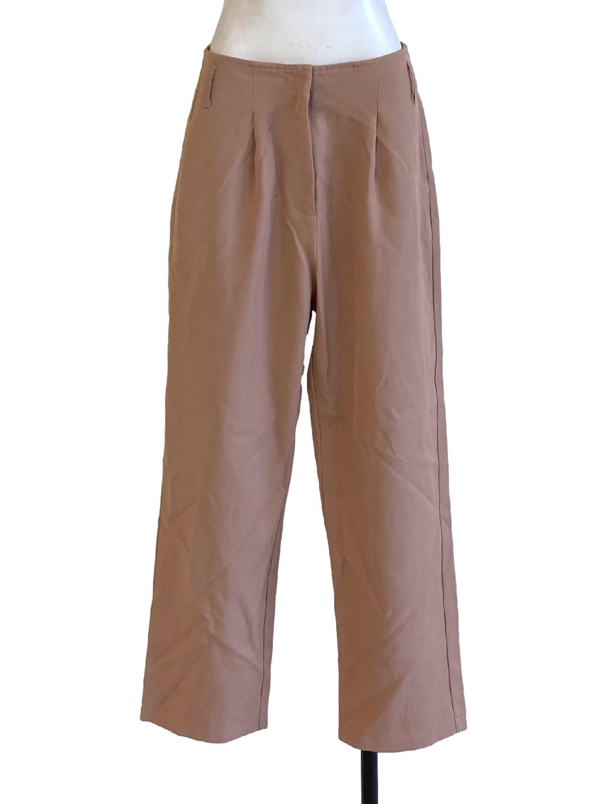 Dusty Pink Buttoned Waist Regular Straight Pants