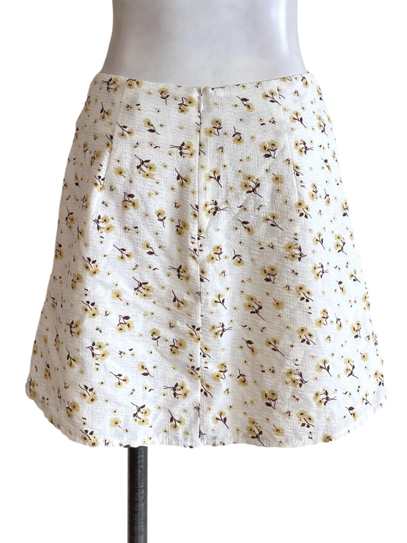 Off White Floral A-Line Mini Skirt