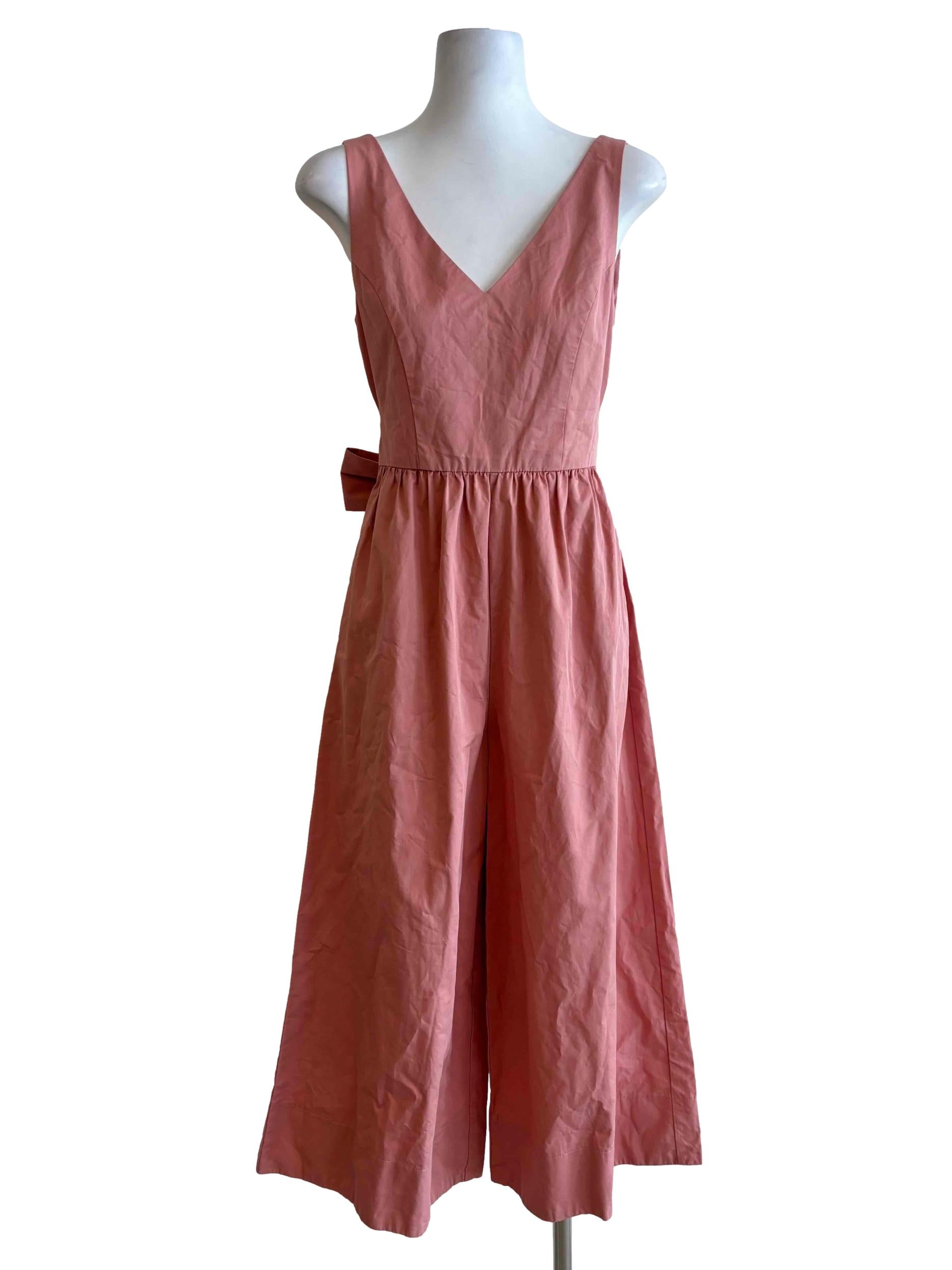 Coral Pink Sleeveless Cotton Jumpsuit
