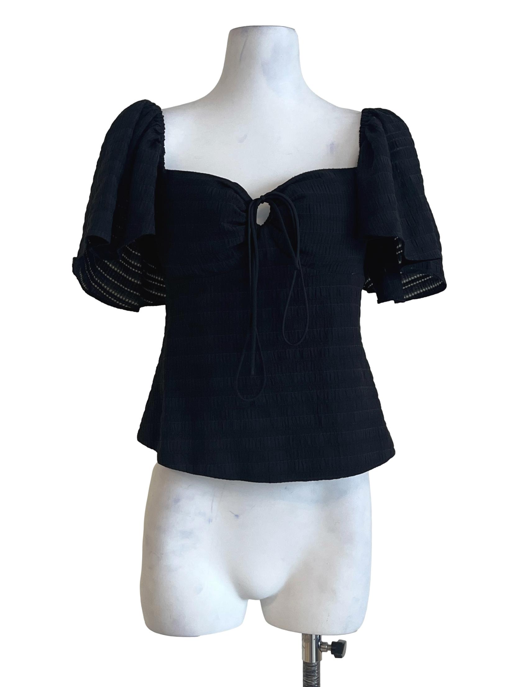 Ink Black Sweetheart Puff Sleeve Top
