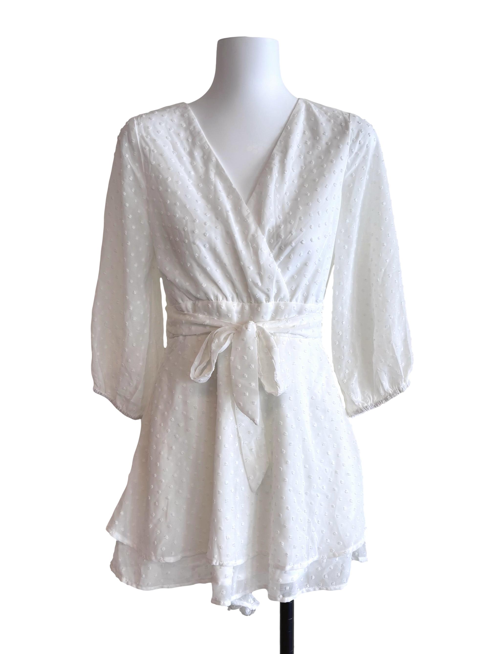 Pearl White Dotted Empire Romper