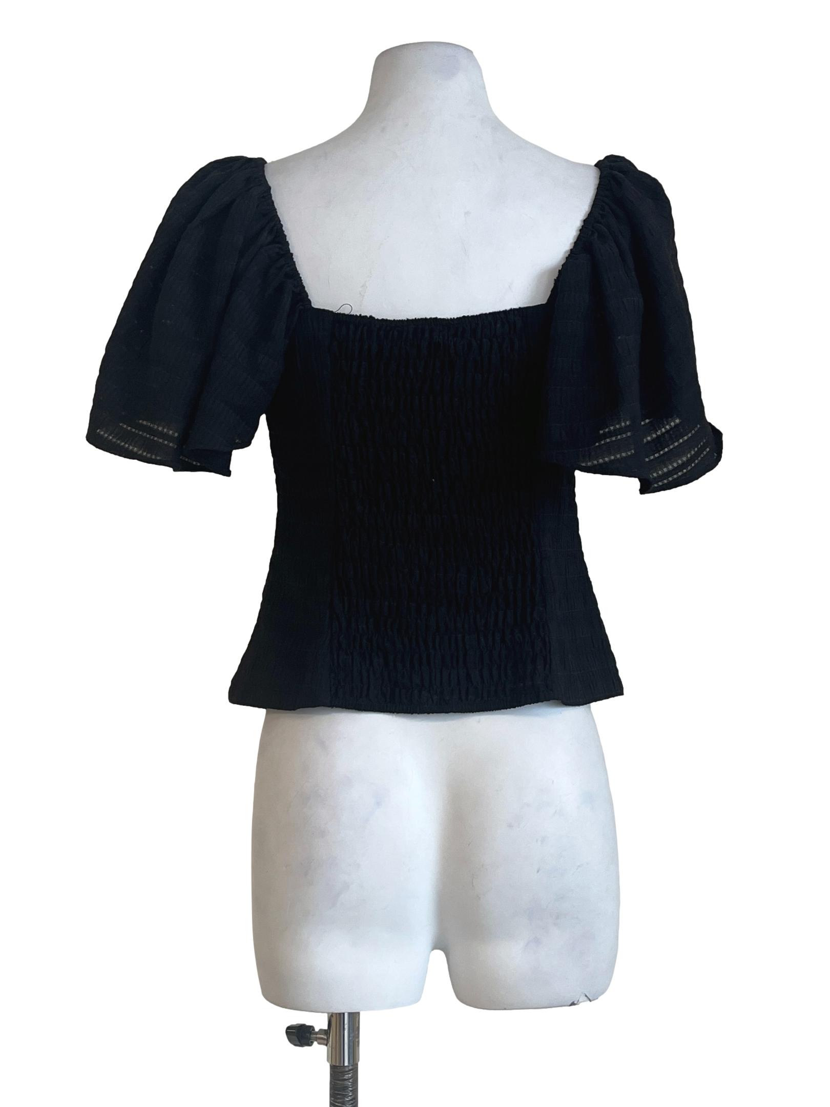 Ink Black Sweetheart Puff Sleeve Top