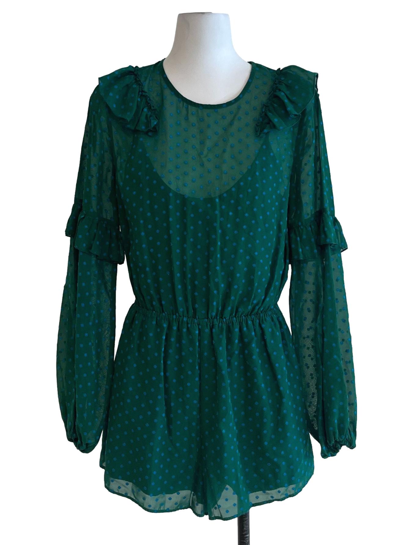 Pine Green Polka Dot Romper