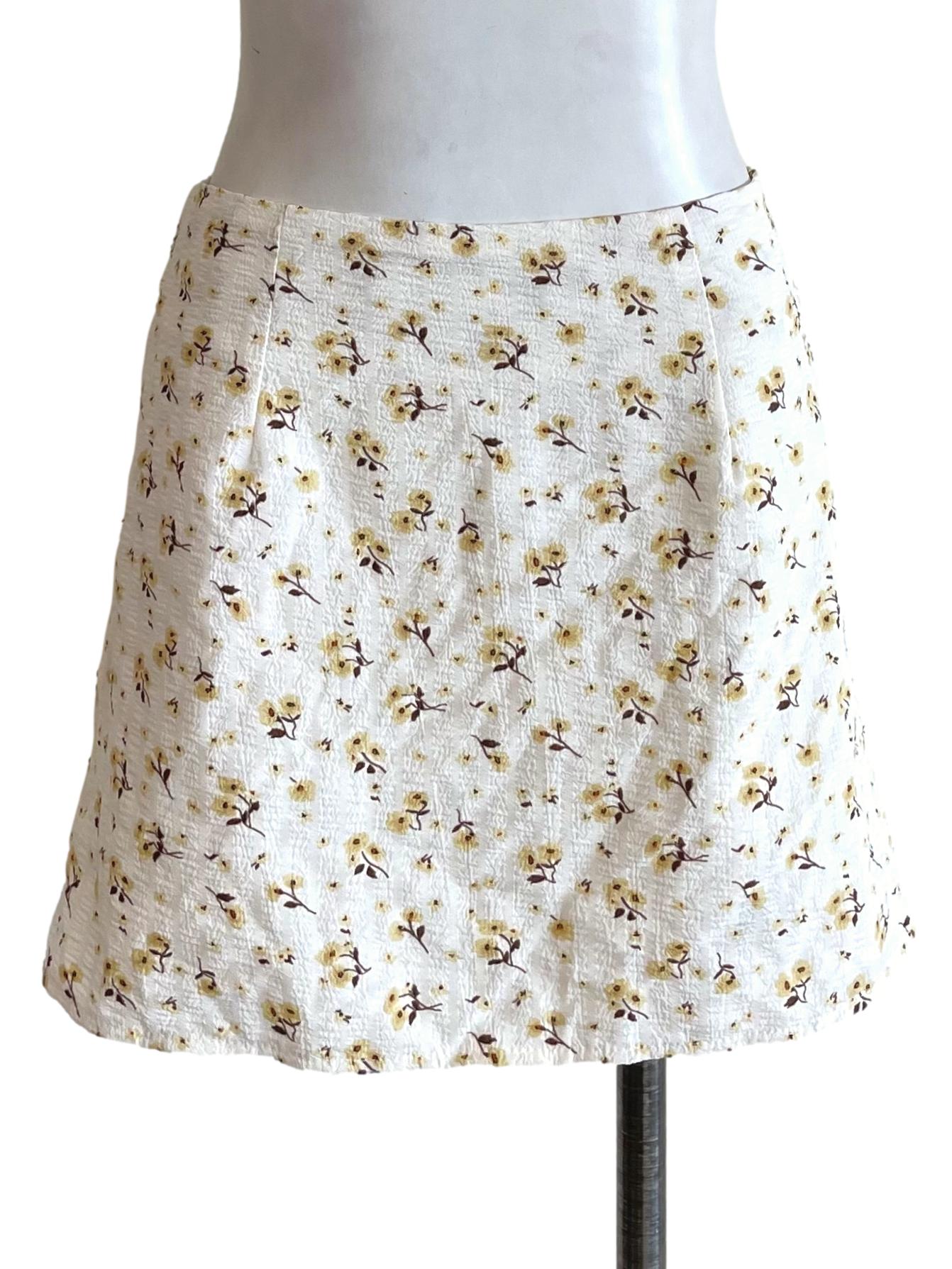 Off White Floral A-Line Mini Skirt