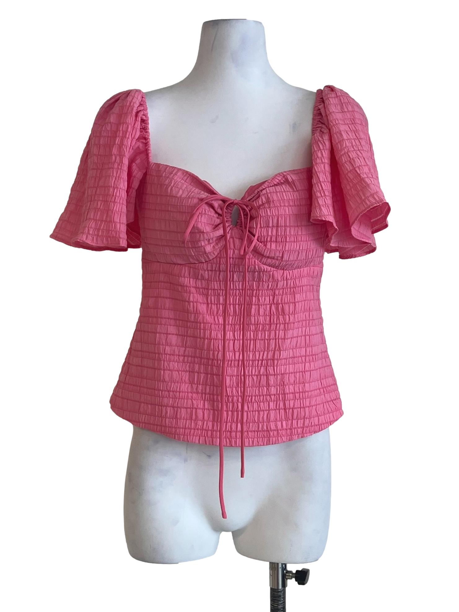 Hot Pink Sweetheart Puff Sleeve Top