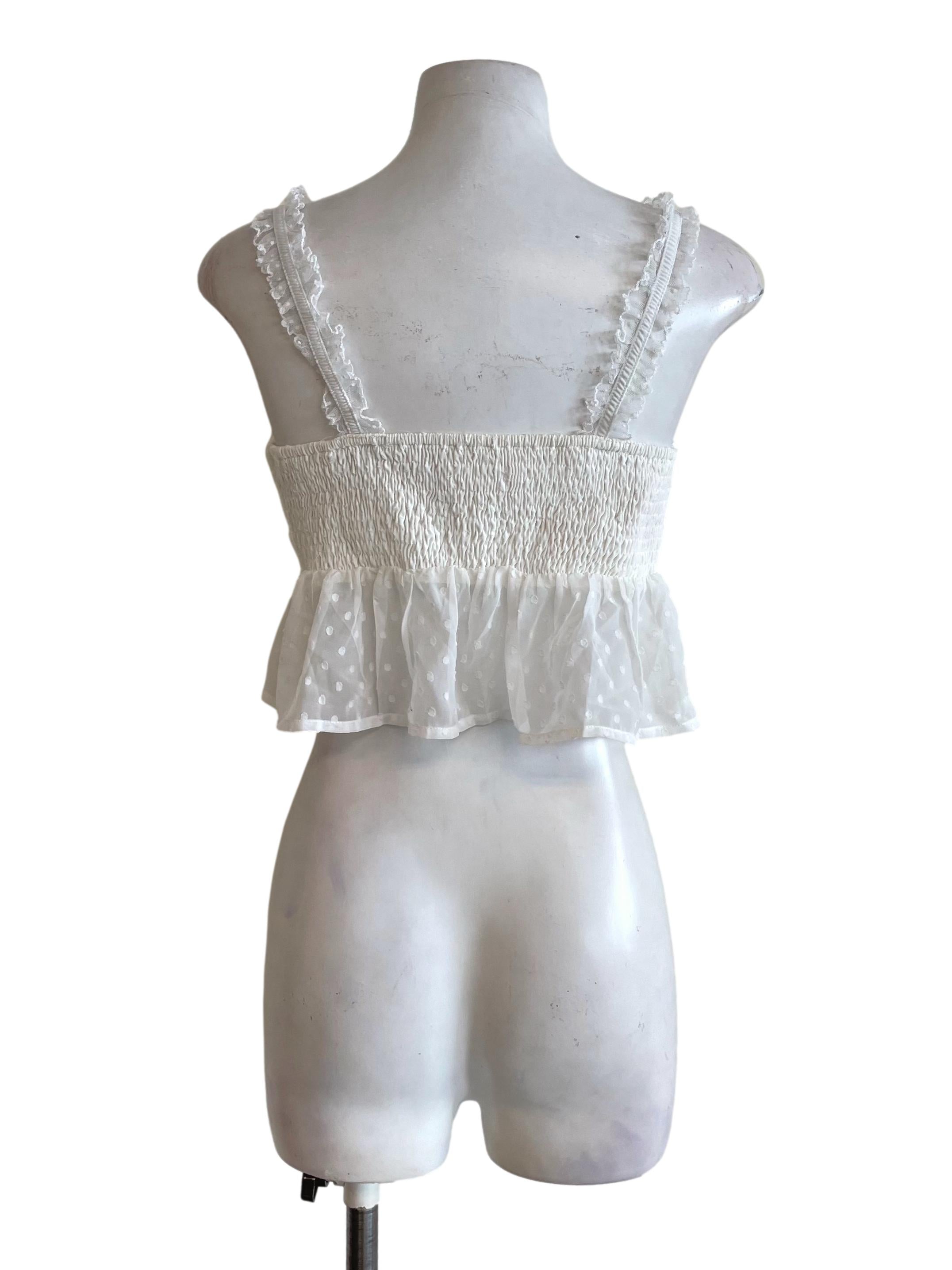 White Dots Peplum Sweetheart Mesh Top