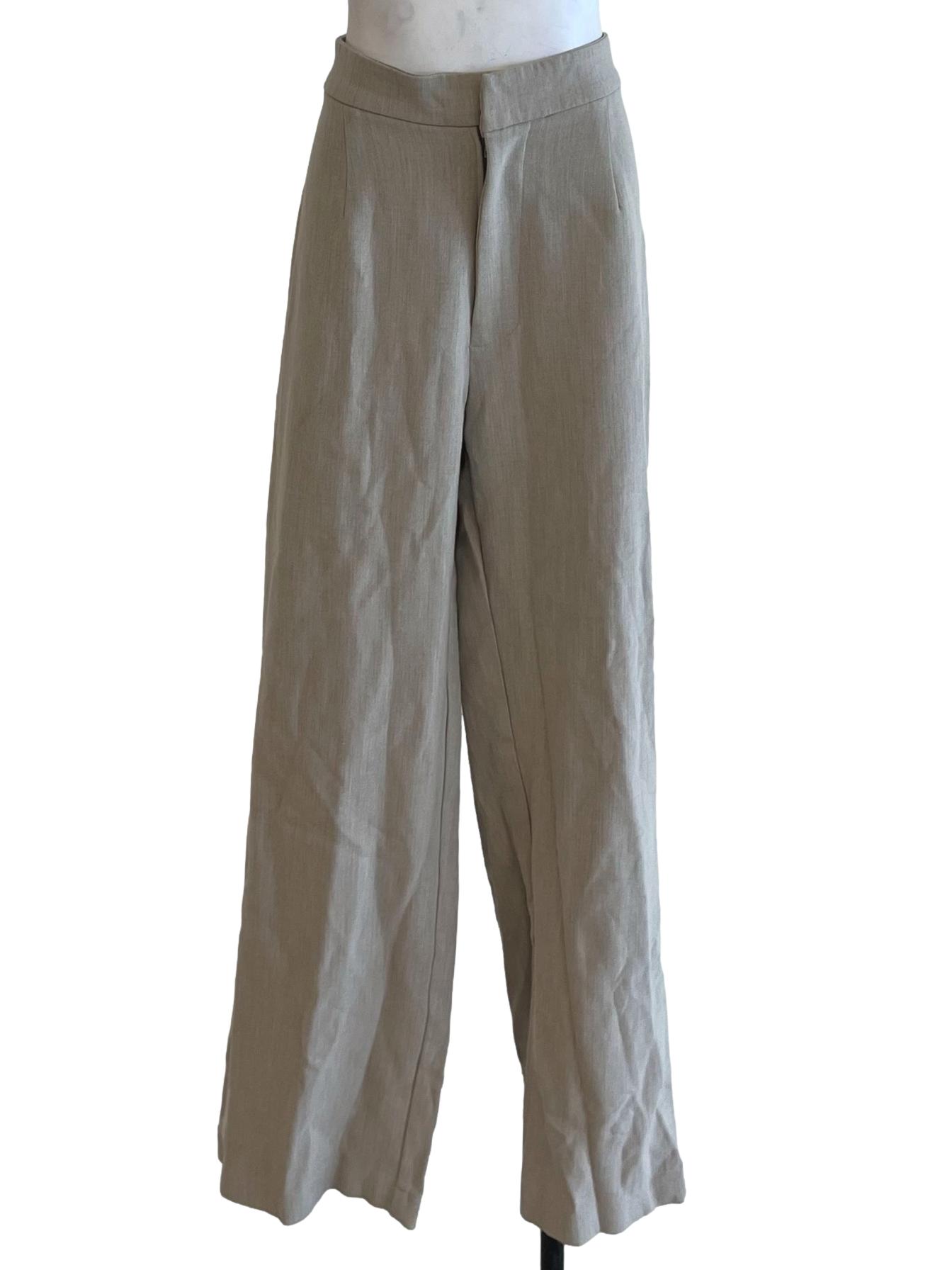 Beige High-Waisted Formal Pants