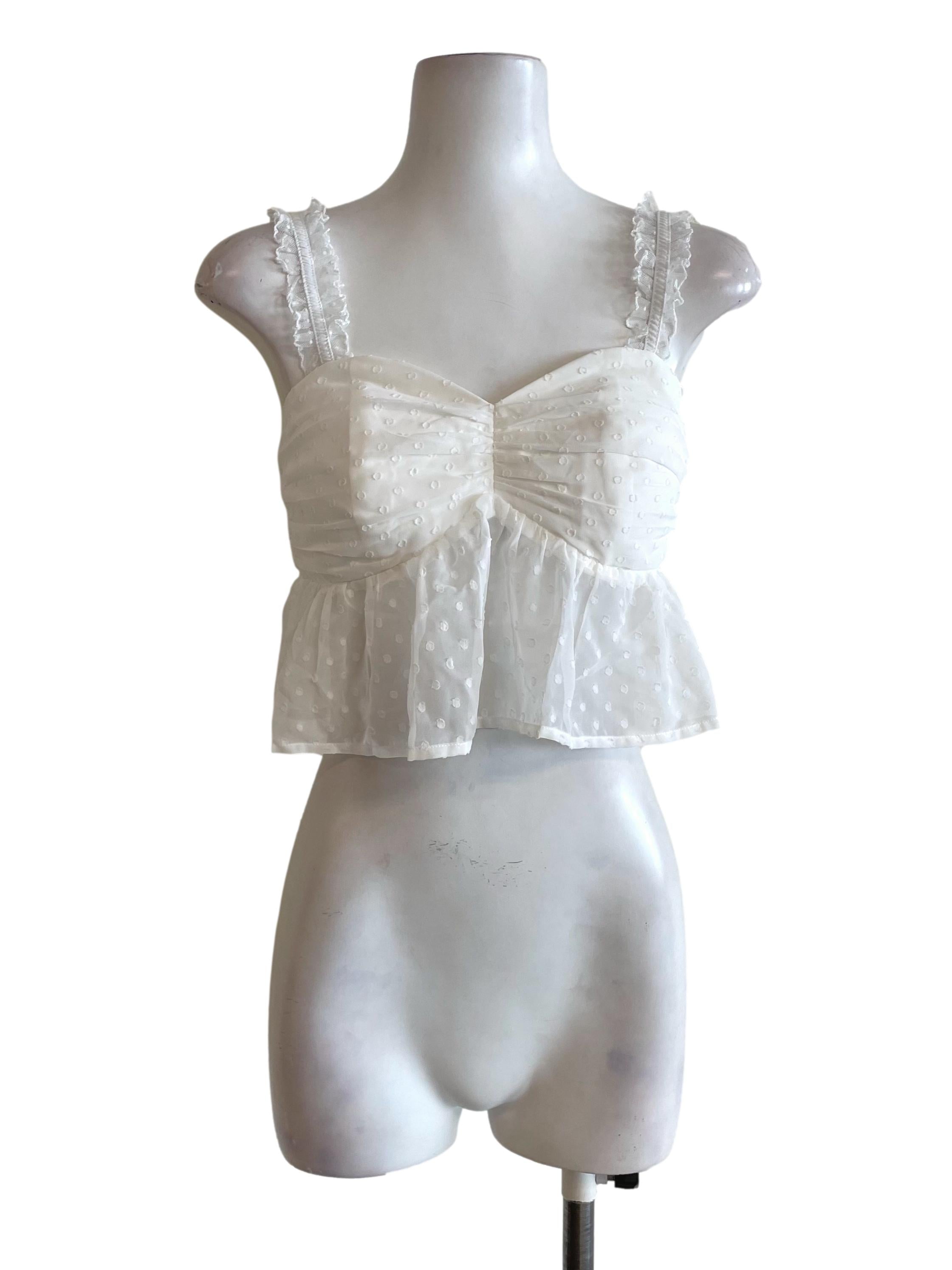 White Dots Peplum Sweetheart Mesh Top