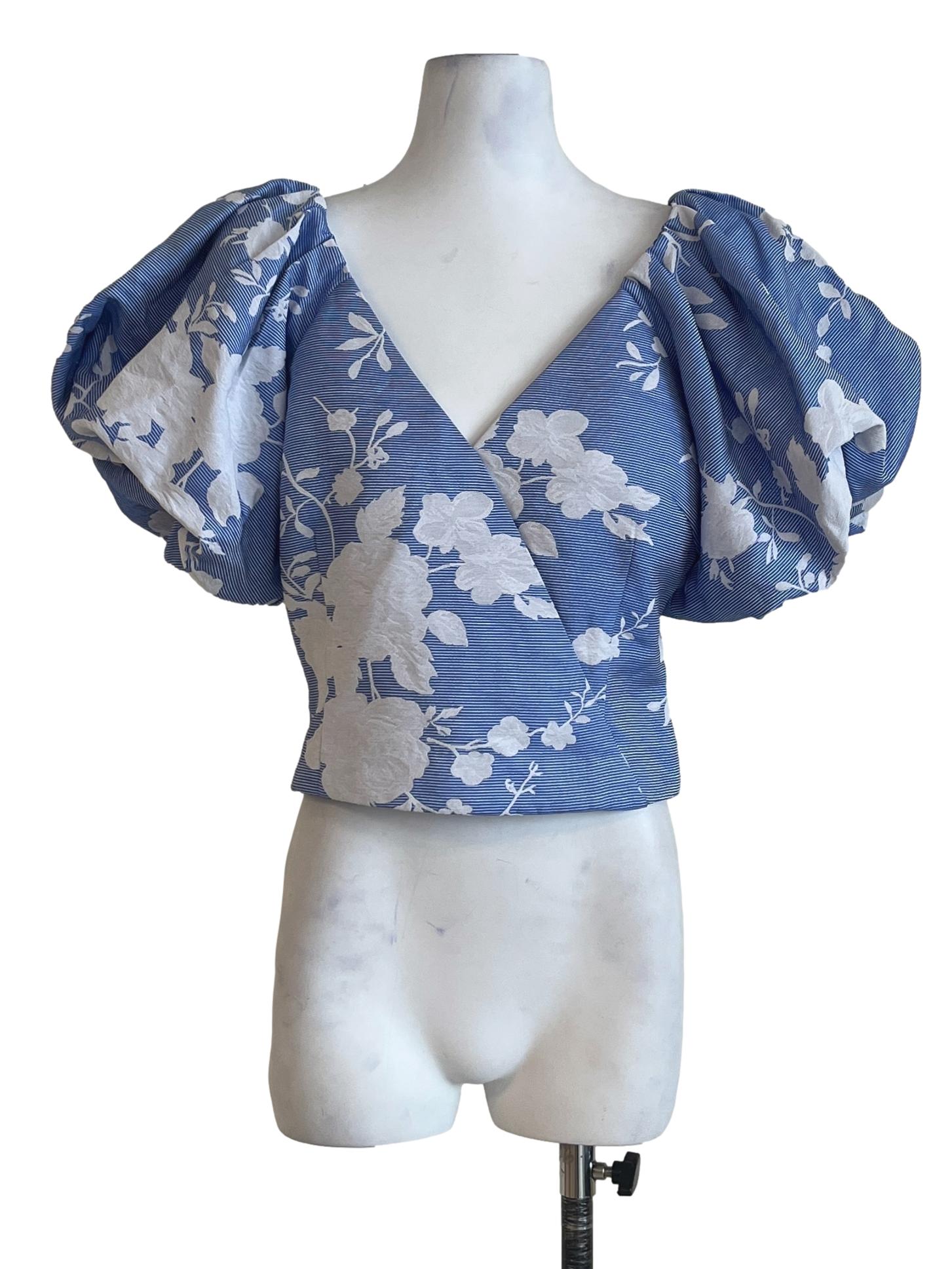 Lapis Blue V-Neck Puff Sleeve Top