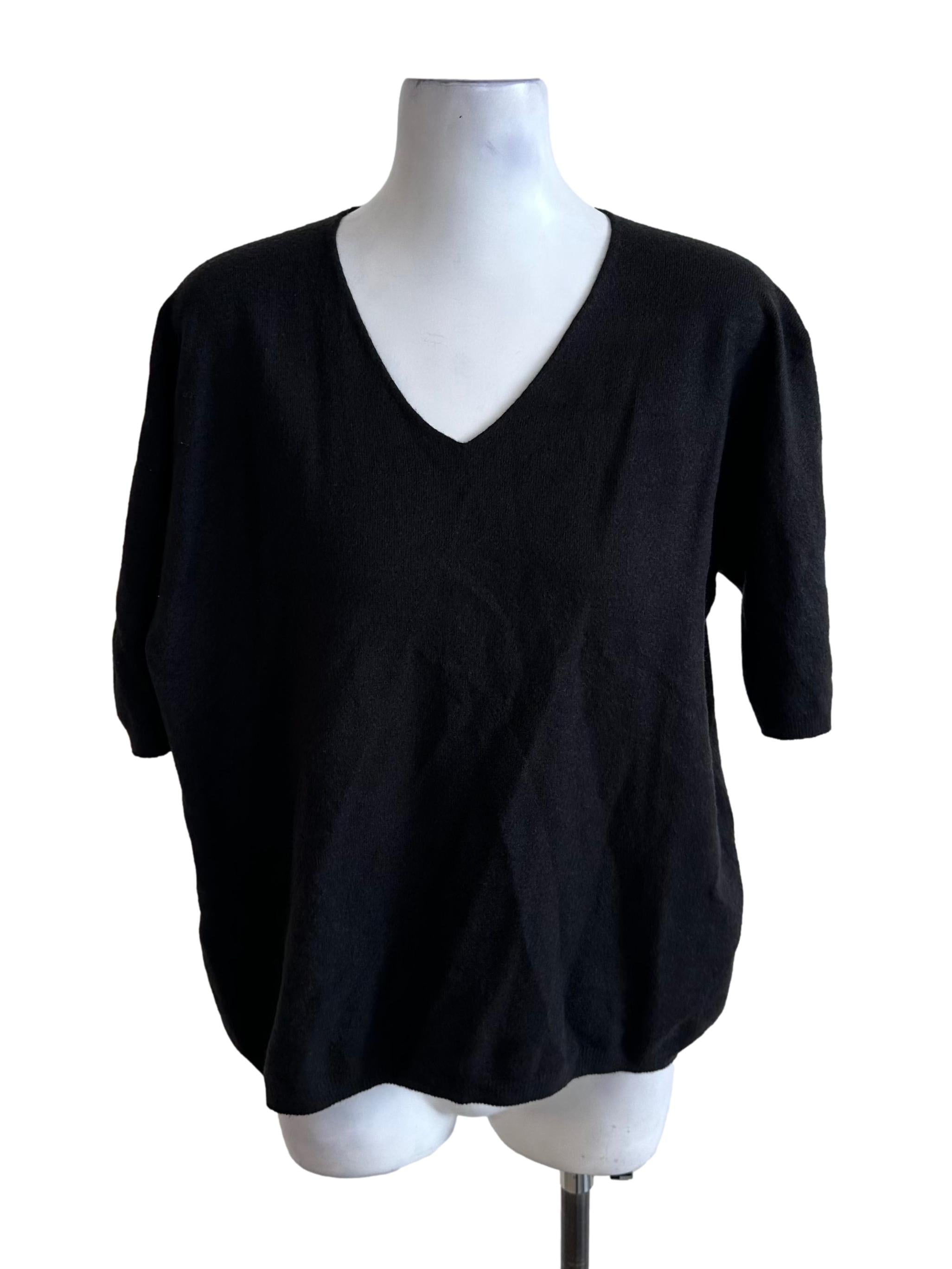 Charcoal Black V Neck Knit Top