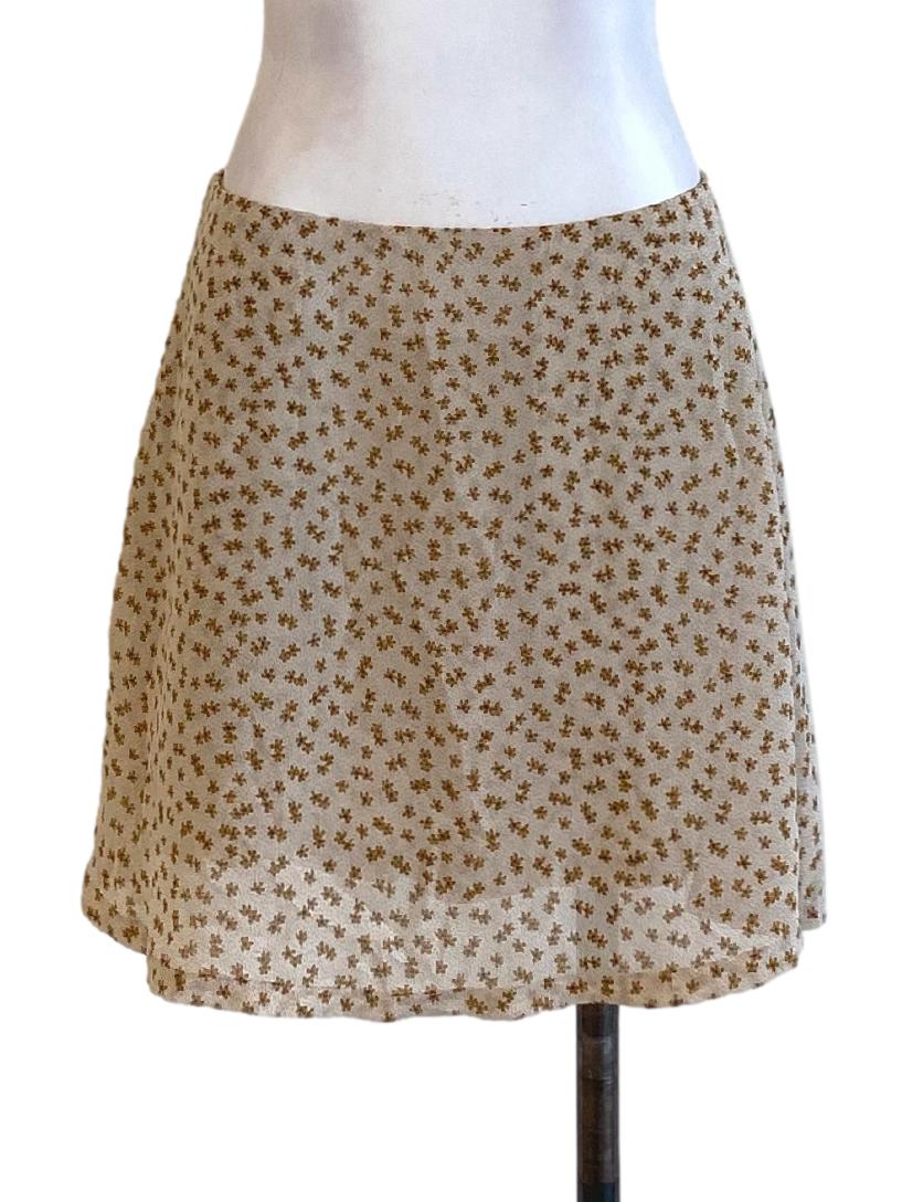 Light Cedar Brown Printed Mesh Mini A-Line Skirt YHF