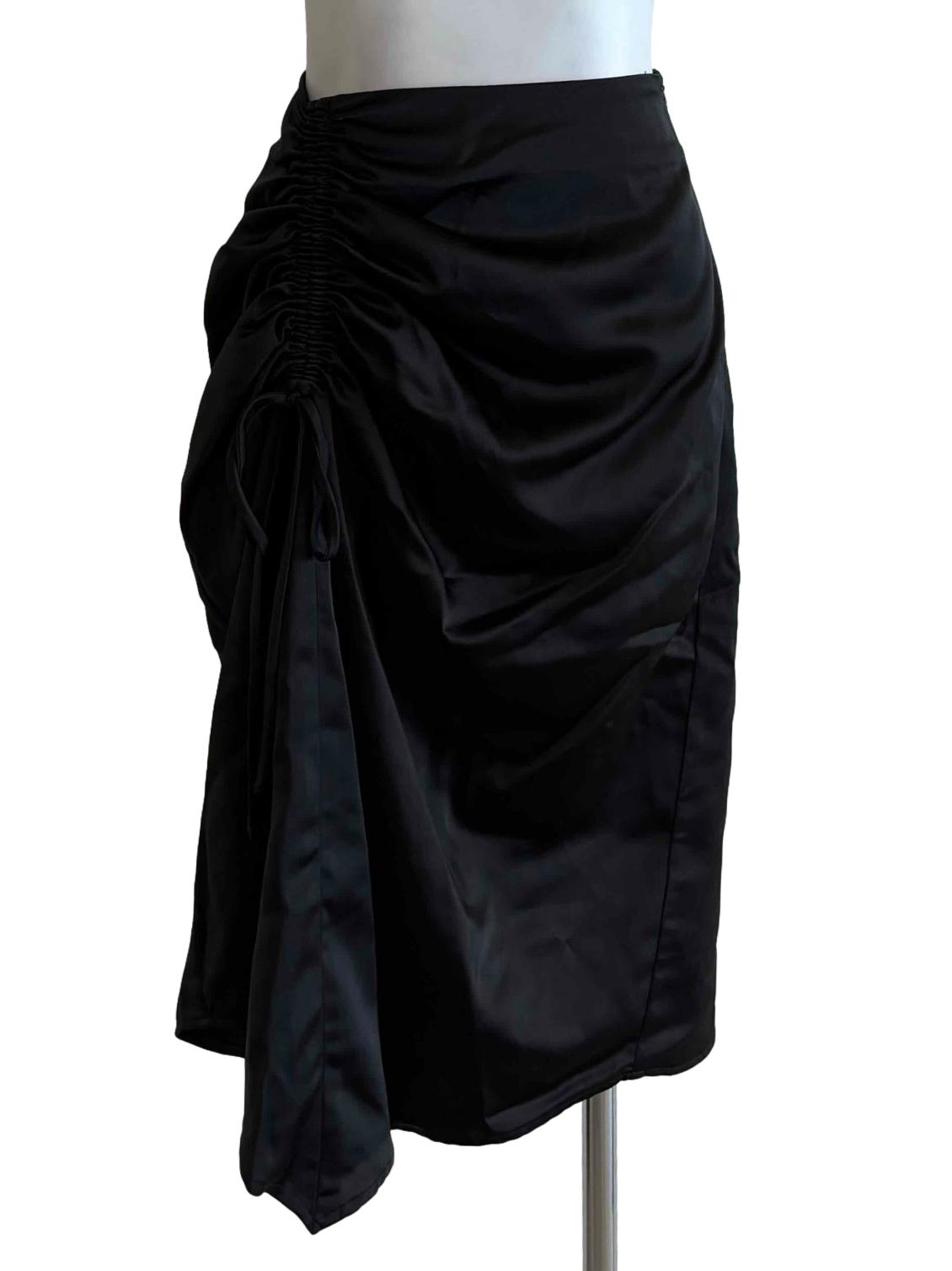 Black Ruched Satin Skirt