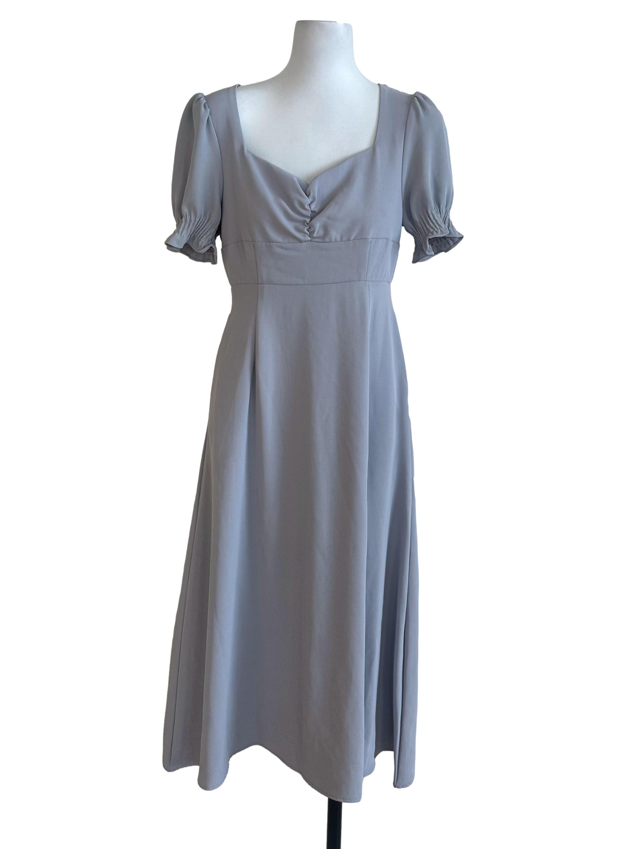 Ash Grey Plain Puff Sleeve Dress