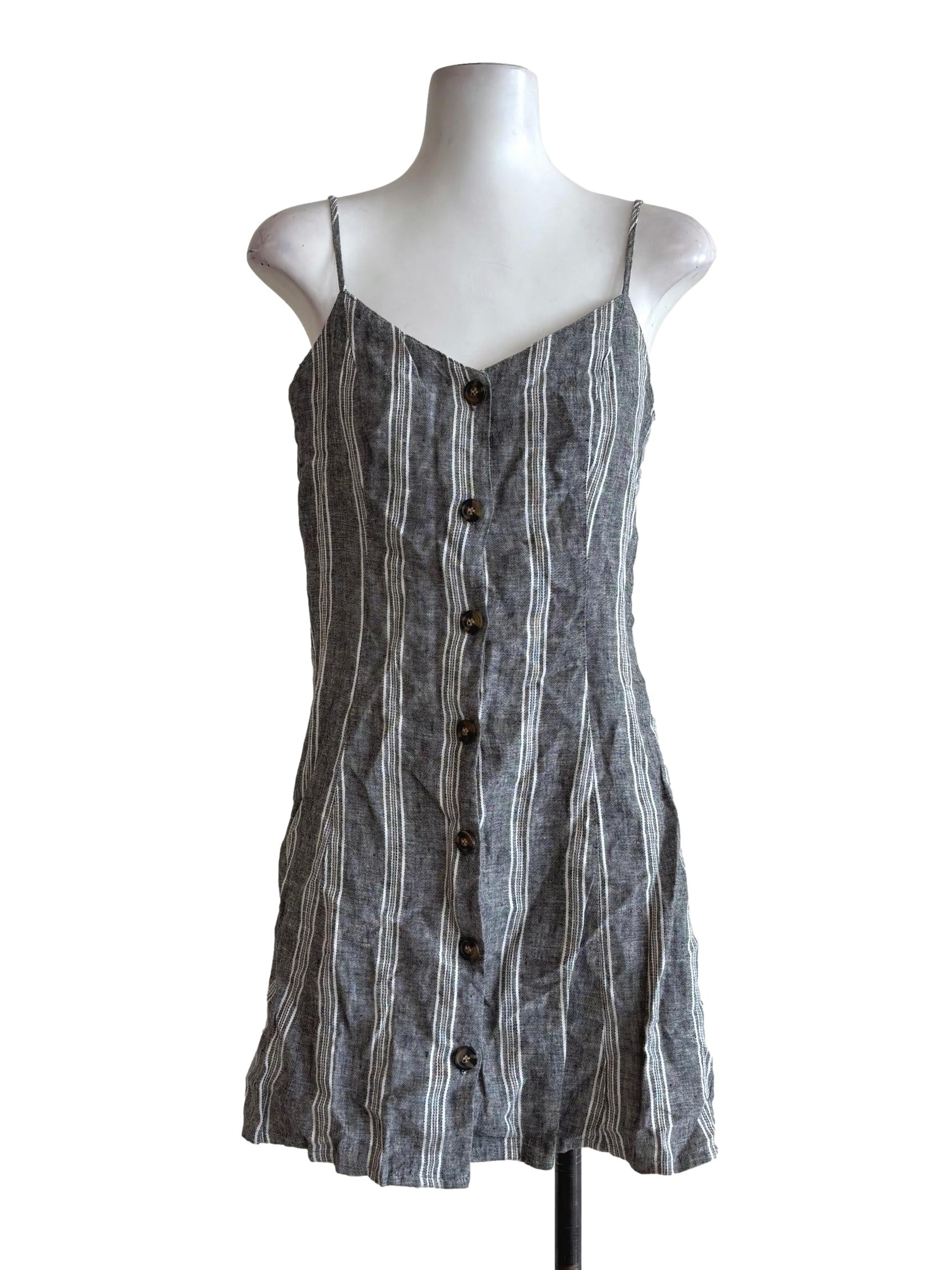 Grey Striped Spaghetti Strap Cotton Dress TEM