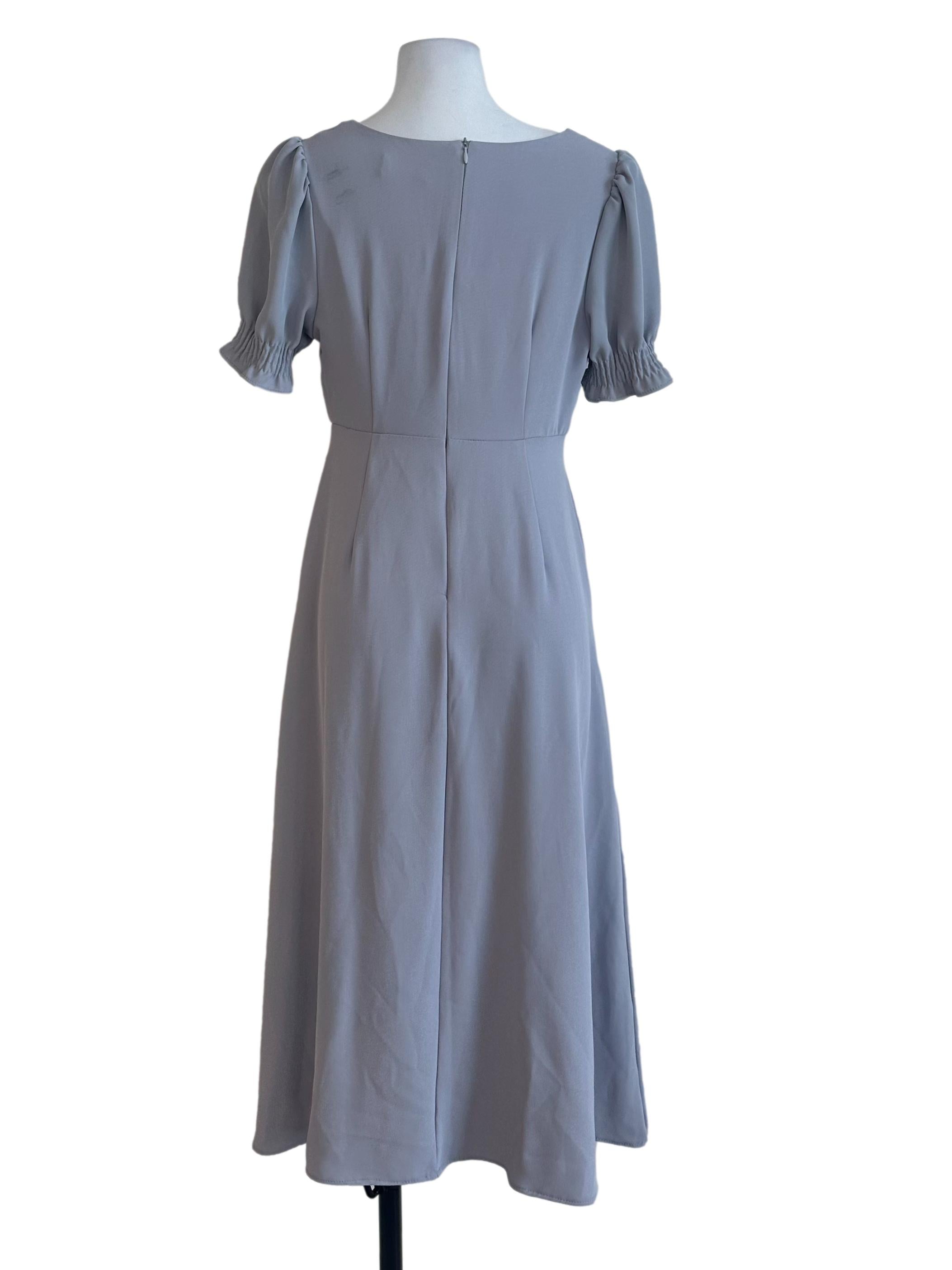 Ash Grey Plain Puff Sleeve Dress