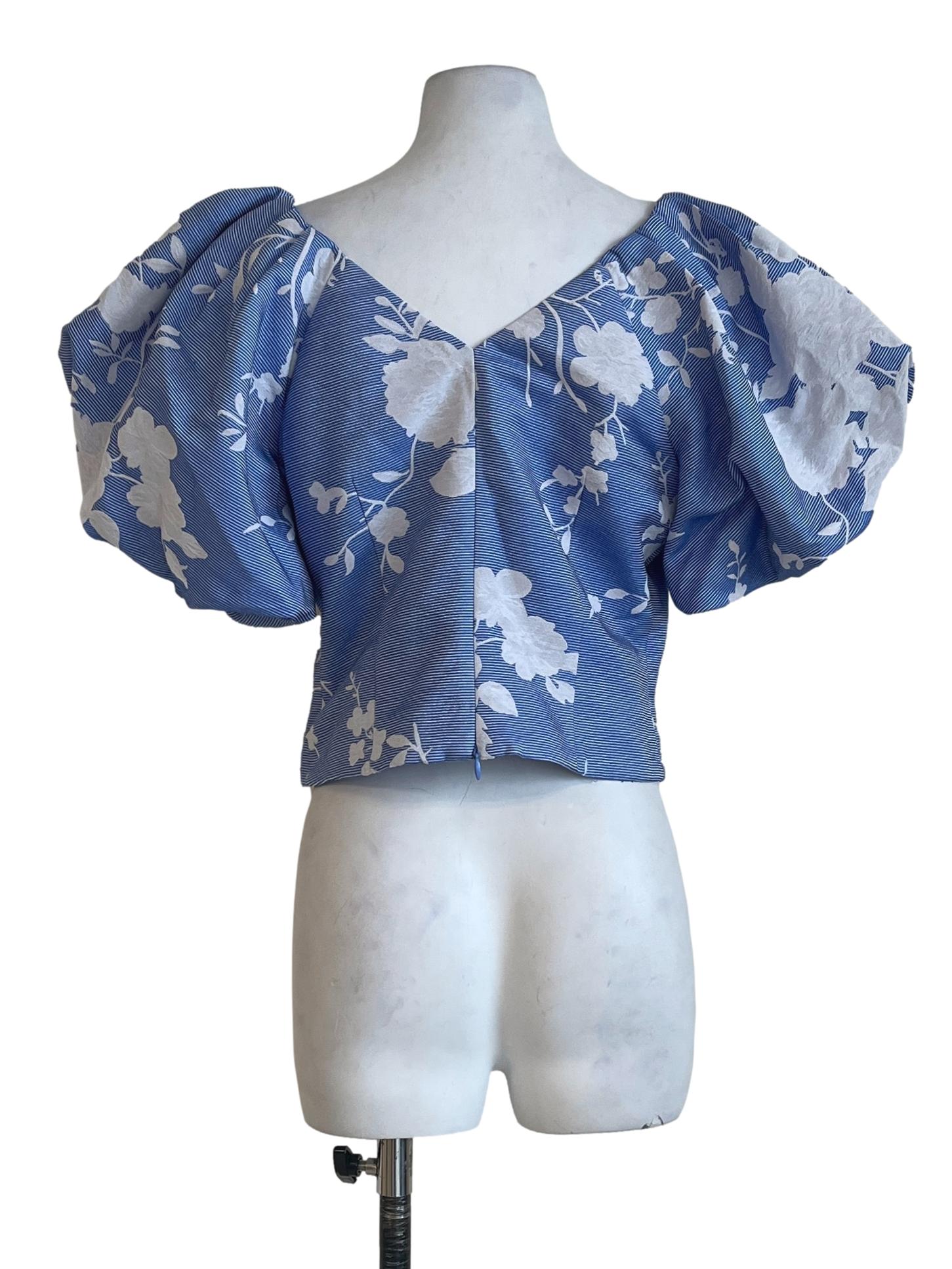 Lapis Blue V-Neck Puff Sleeve Top