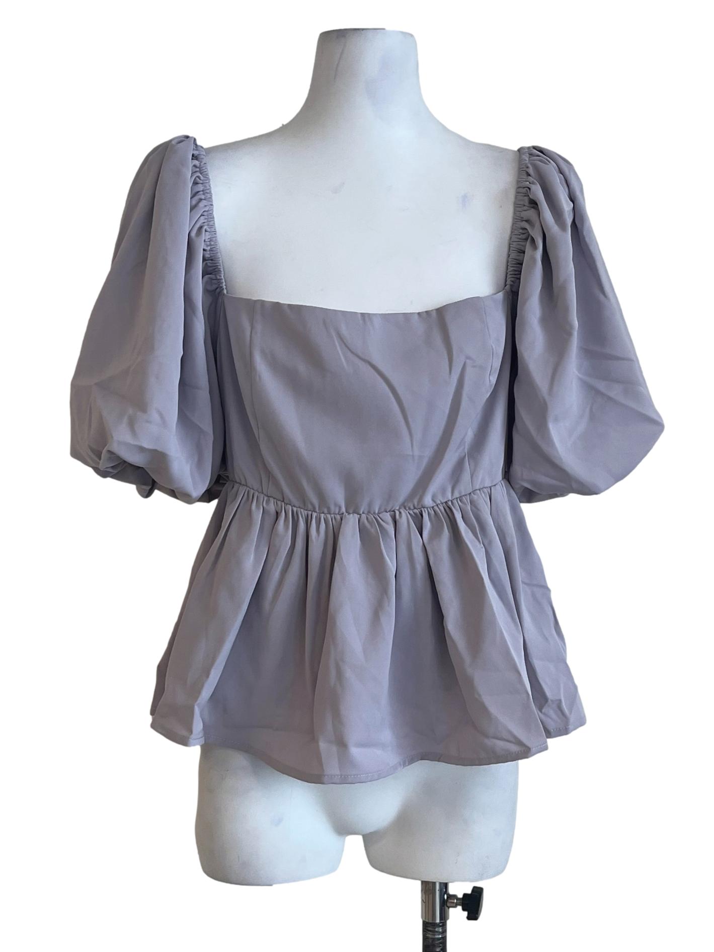 Coin Grey Square Puff Sleeve Top