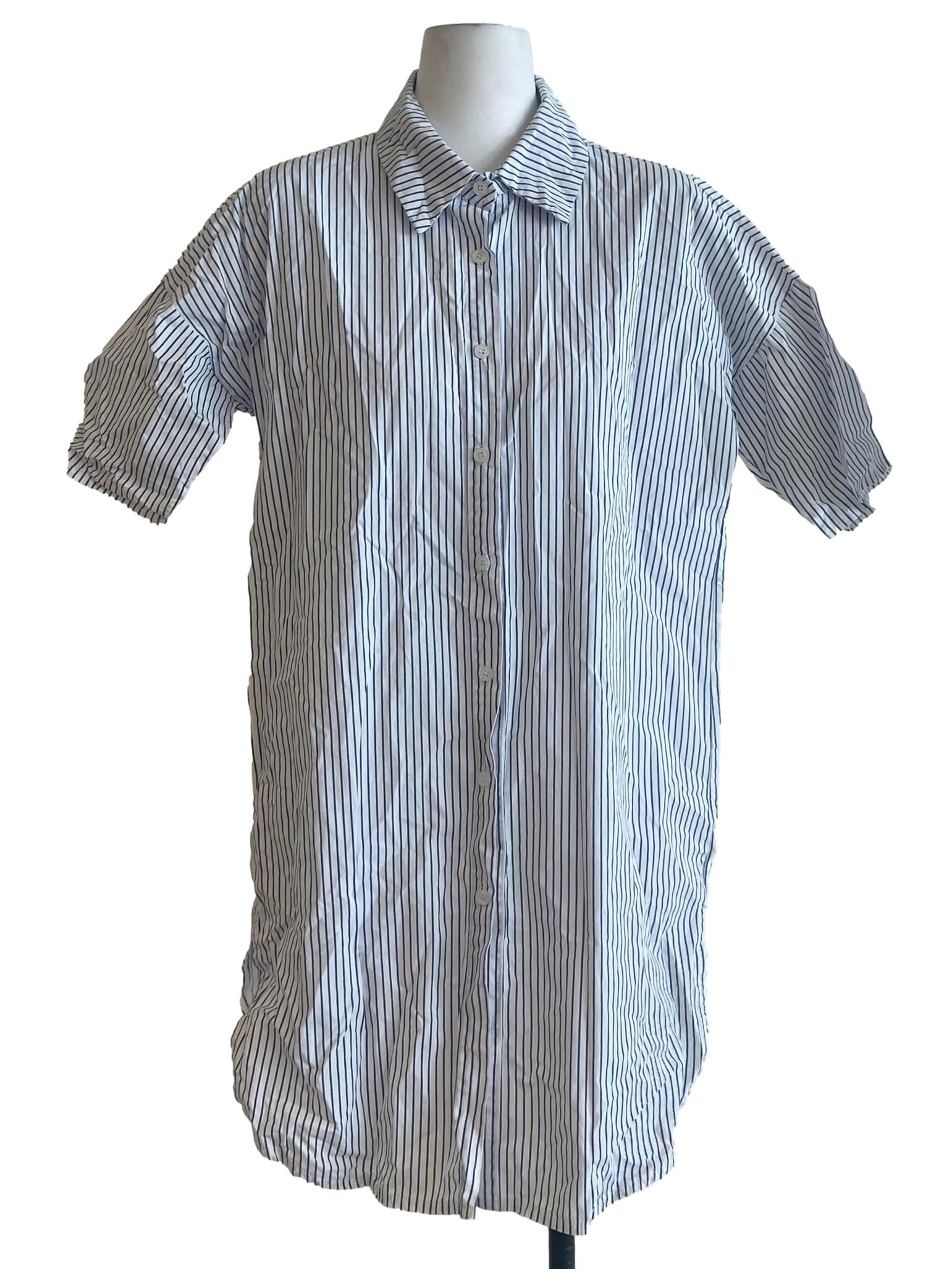 Blue & White Stripe Button Down Shirt Dress