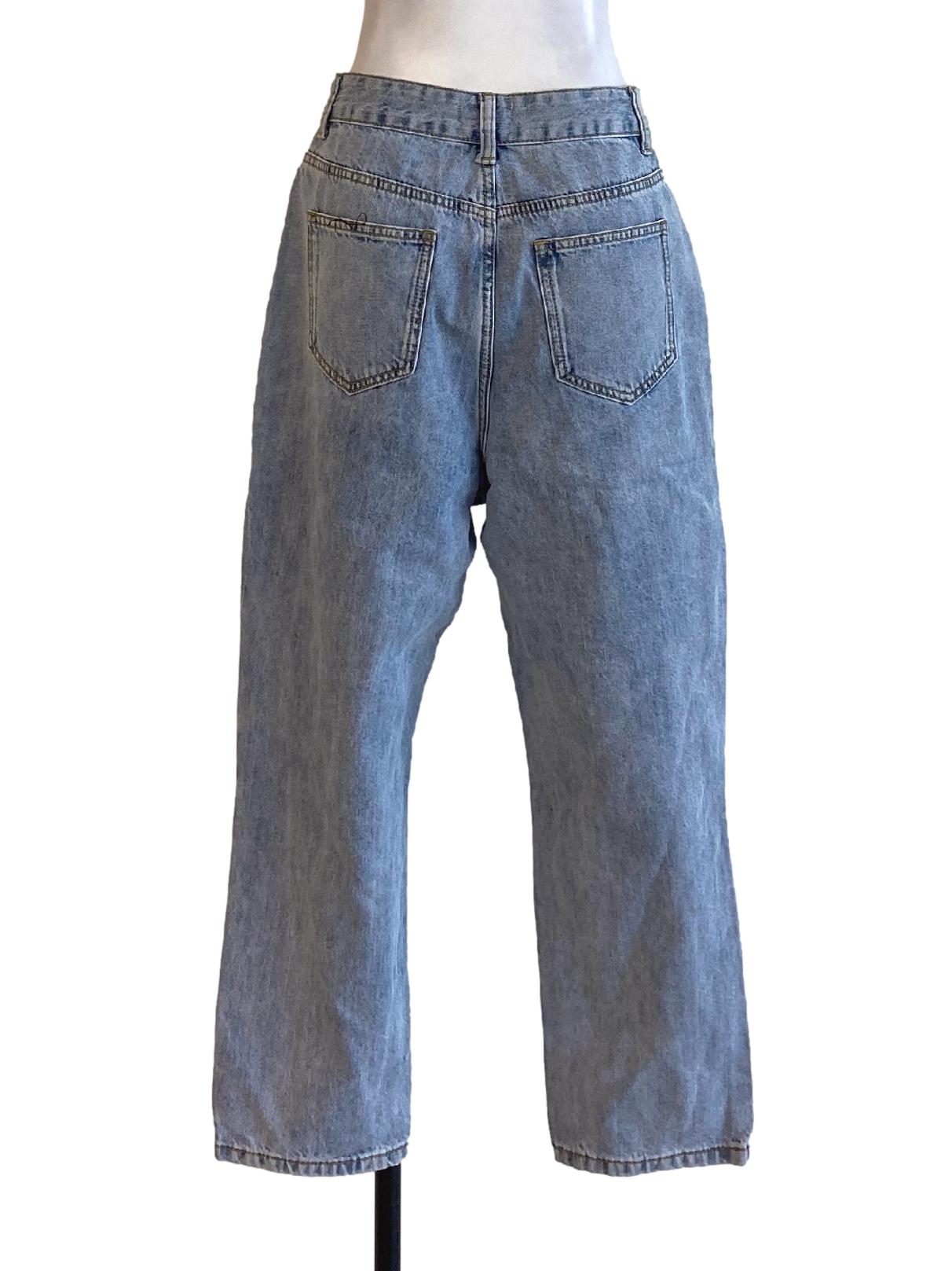 Light Denim Blue Buttoned Waist Straight Jeans
