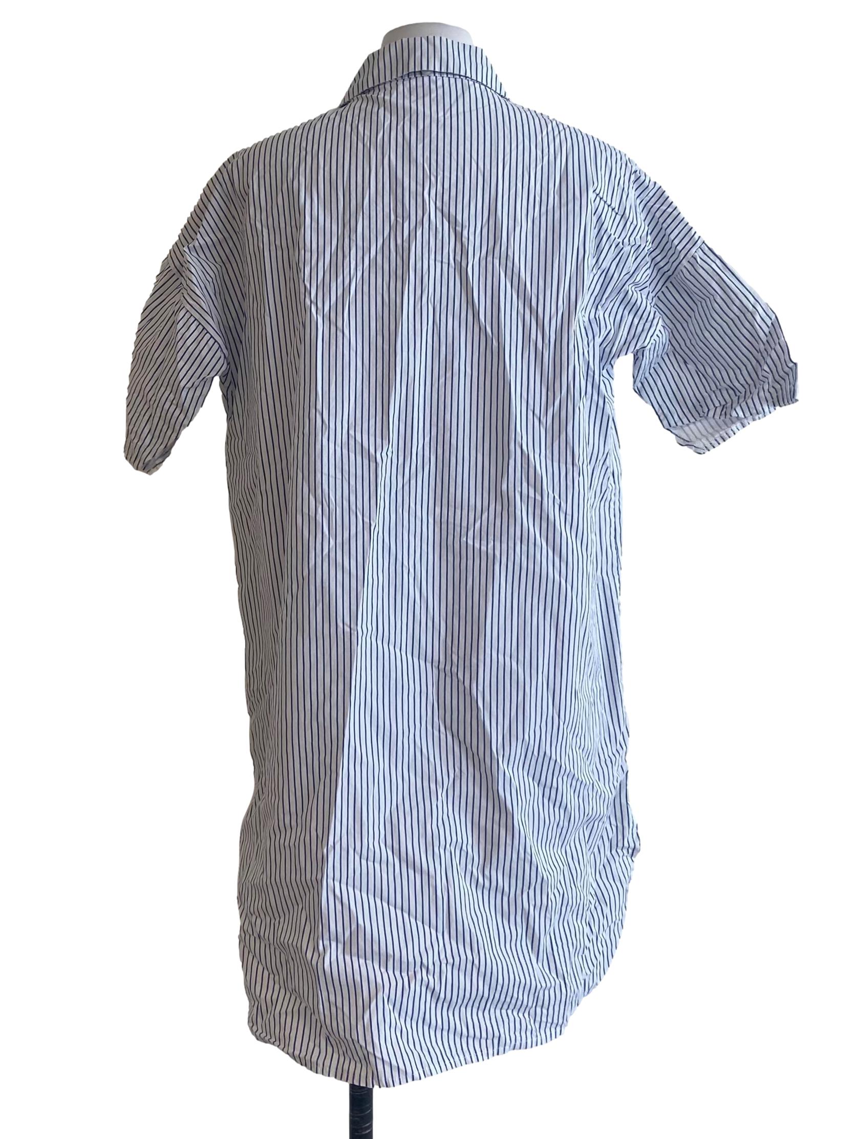 Blue & White Stripe Button Down Shirt Dress