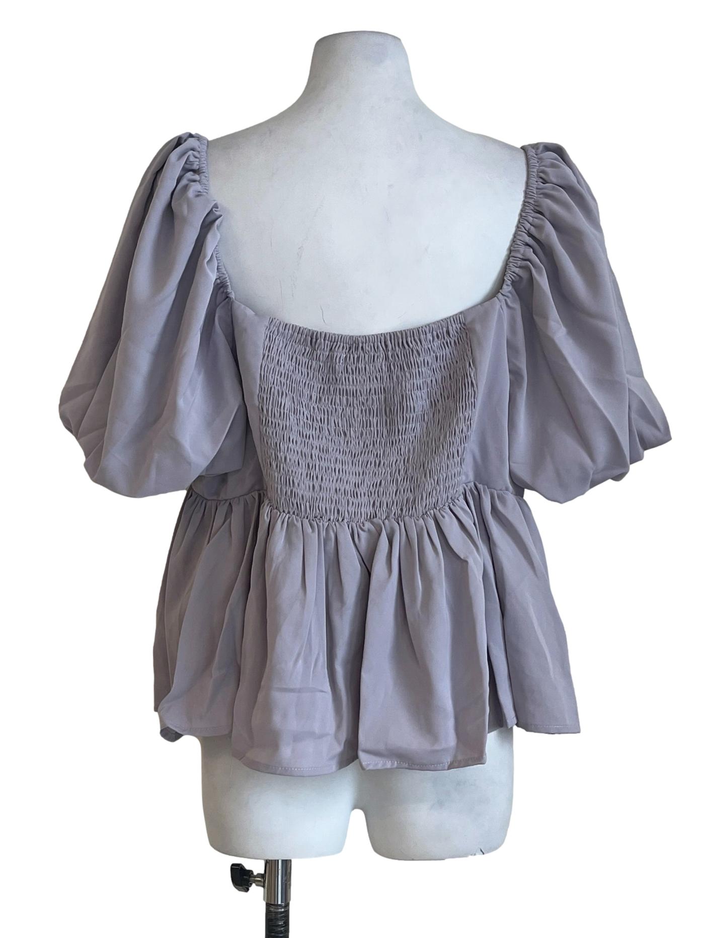 Coin Grey Square Puff Sleeve Top