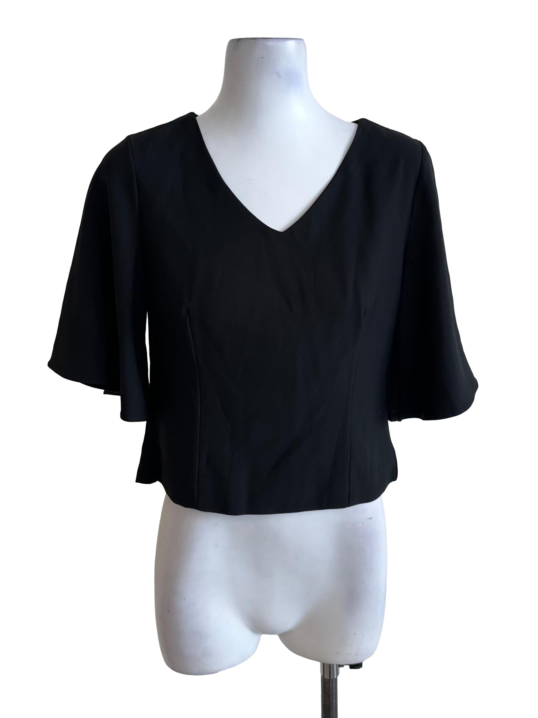 Charcoal Black V Neck Chiffon Top