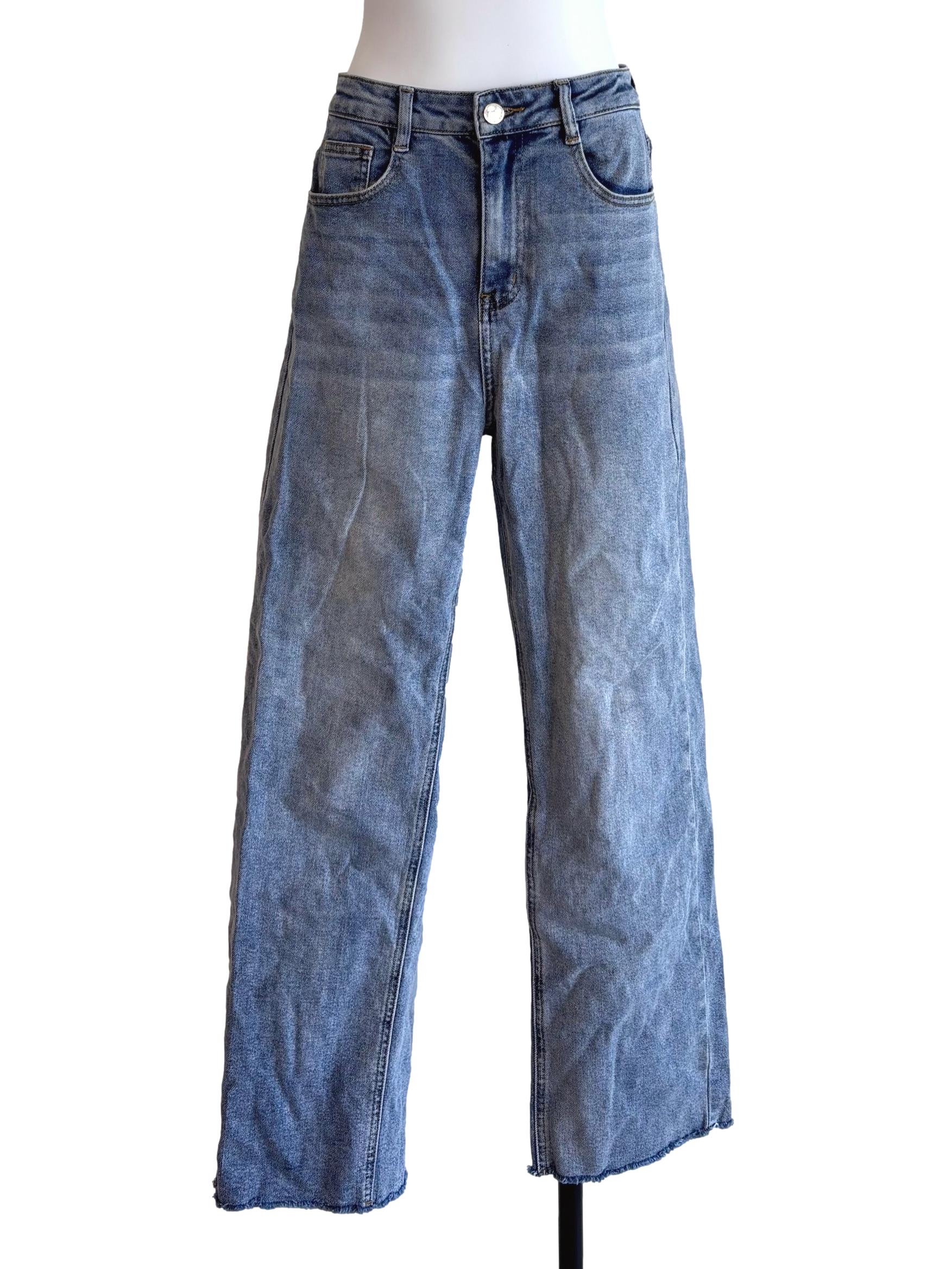 Washed Blue Denim Straight Cut Jeans